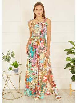 Yumi Patchwork Split Hem Maxi Dress, Multi, Multi