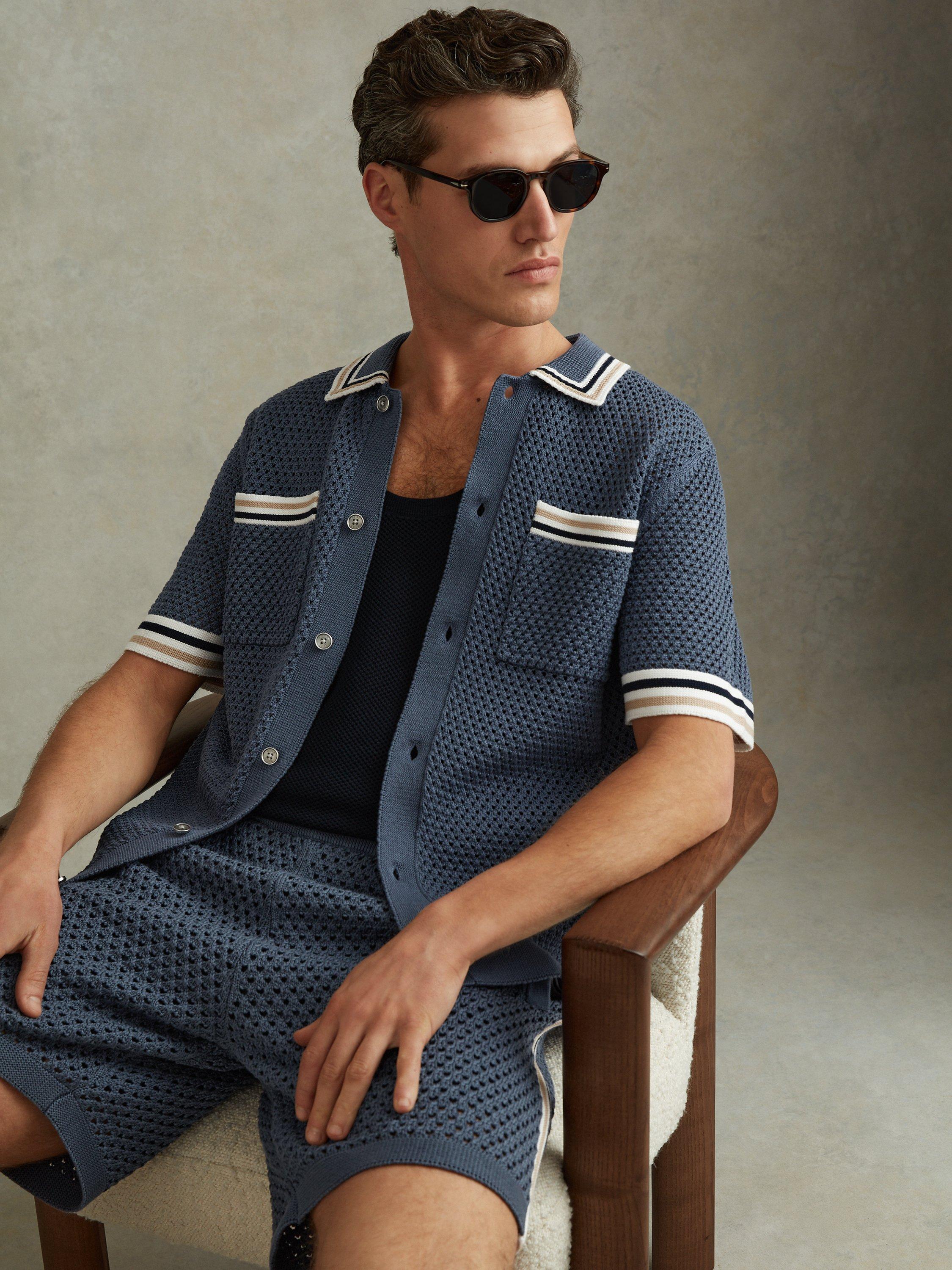 Reiss Coulson Short Sleeve Crochet Tipped Shirt