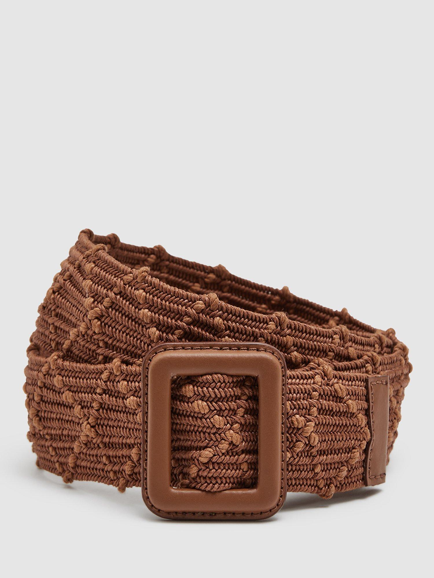Reiss Vivian Elasticated Woven Belt, Tan