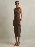 Reiss Lola Ruched Jersey Bodycon Midi Dress, Mocha