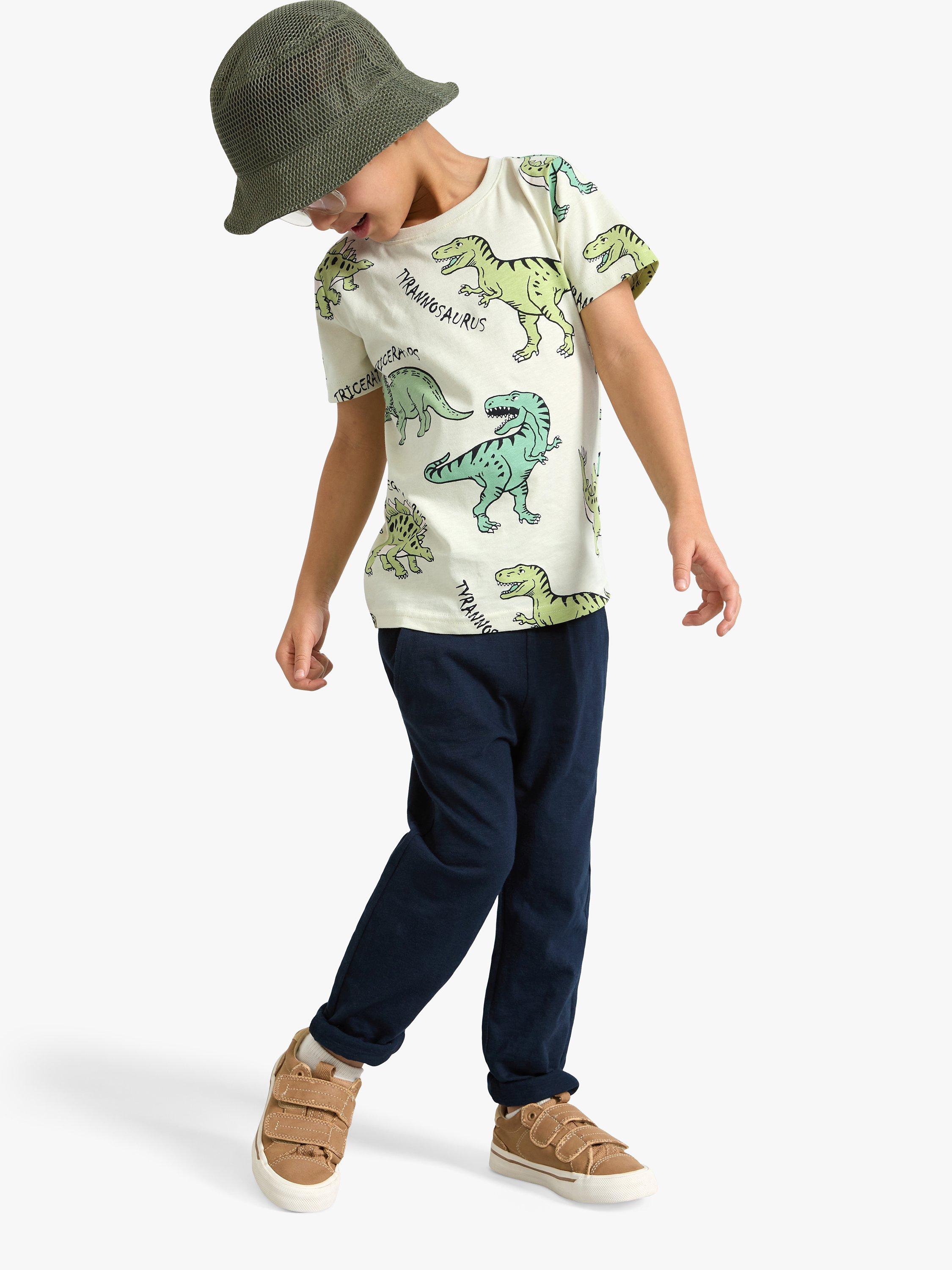 Product image 3 of 7, which shows Lindex Kids' Dinosaur Print T-Shirt, Light Dusty Green, 18-24 months