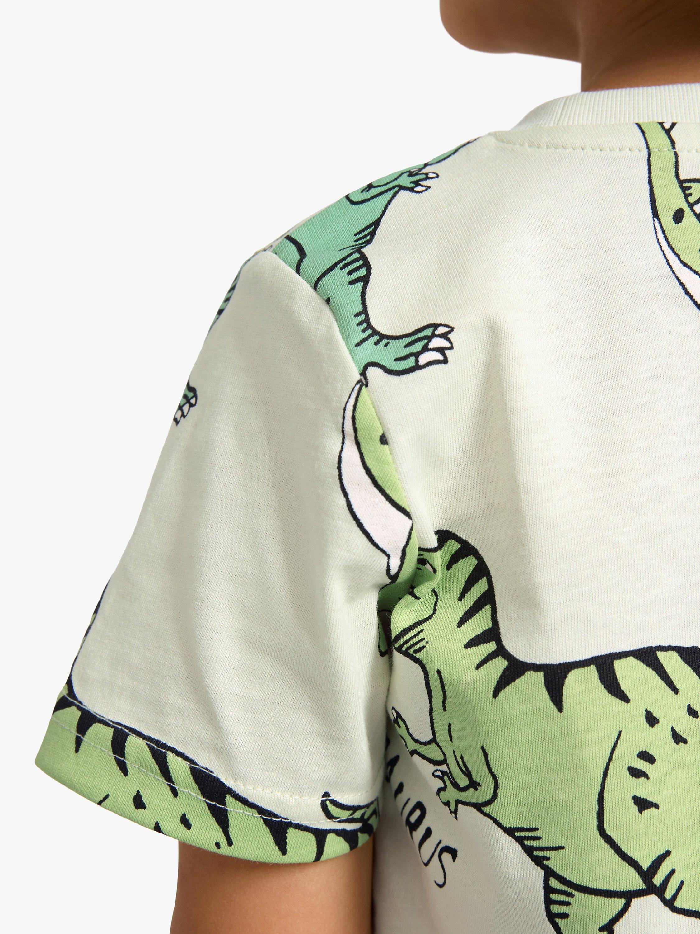 Product image 4 of 7, which shows Lindex Kids' Dinosaur Print T-Shirt, Light Dusty Green, 18-24 months