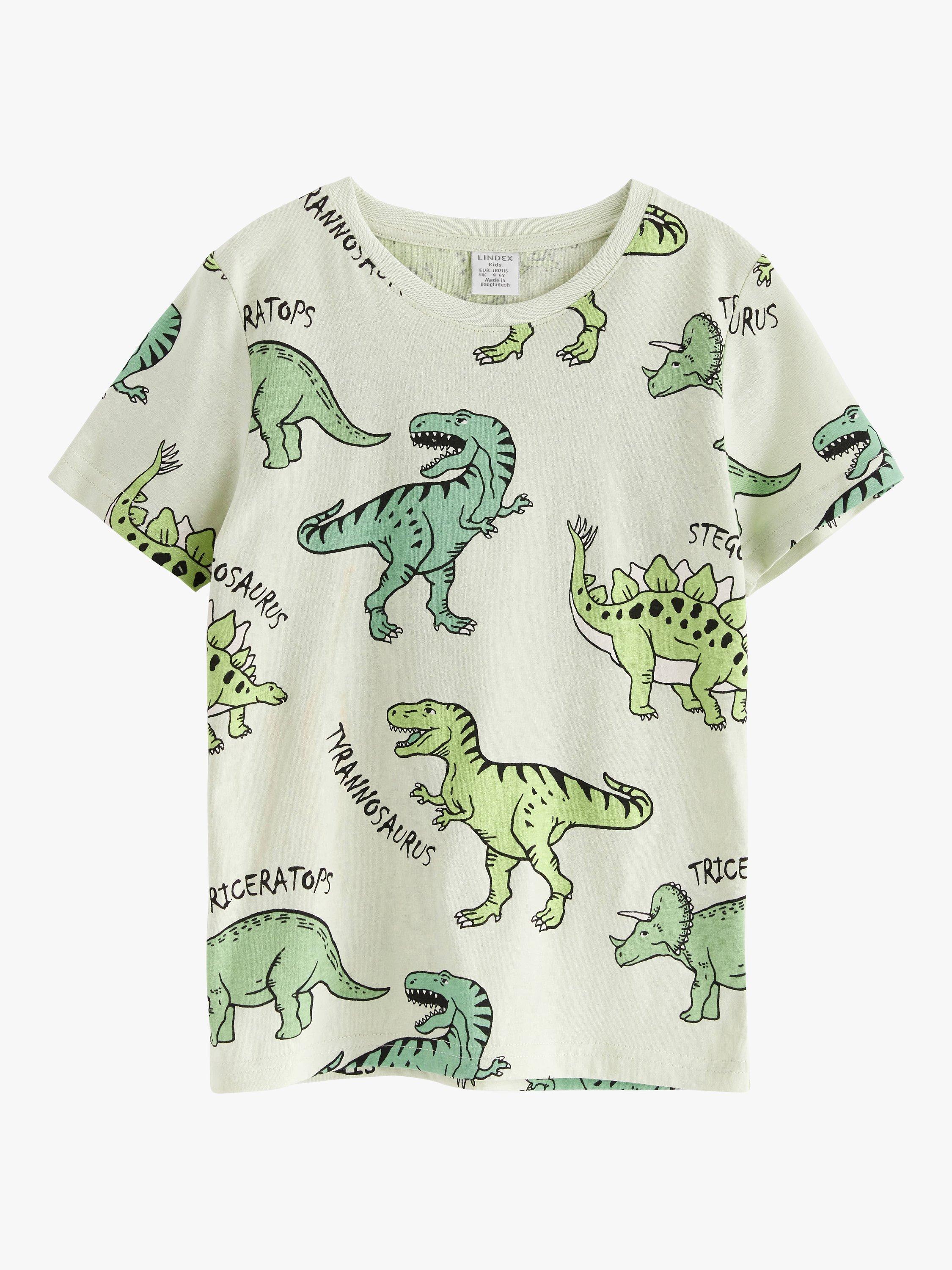Product image 5 of 7, which shows Lindex Kids' Dinosaur Print T-Shirt, Light Dusty Green, 18-24 months