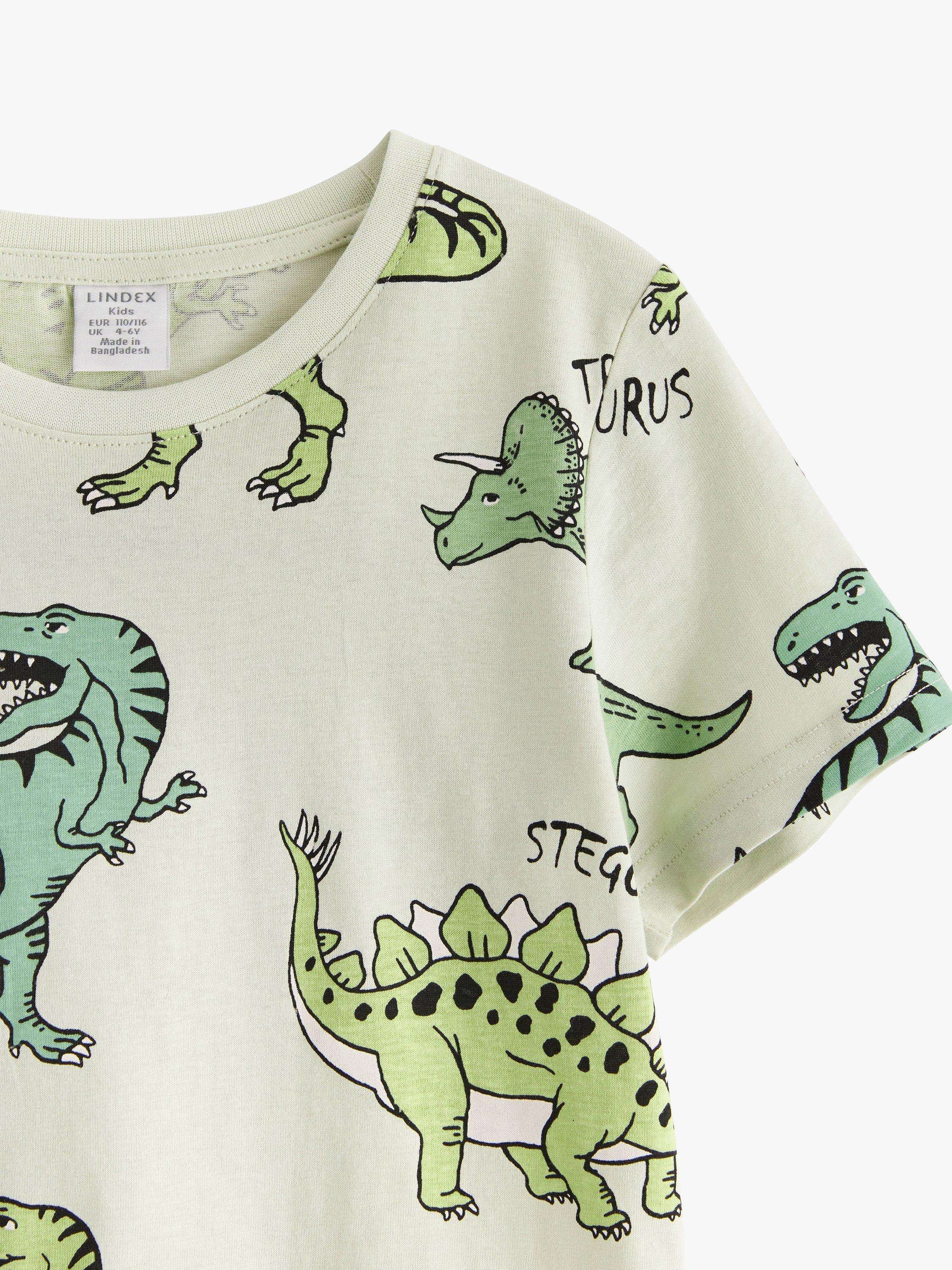 Product image 7 of 7, which shows Lindex Kids' Dinosaur Print T-Shirt, Light Dusty Green, 18-24 months