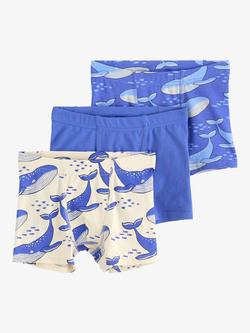 Lindex Kids' Whale Print Hidden Elastic Boxers, Pack Of 3, Dark Blue, Dark Blue