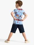 Lindex Kids' Organic Cotton Vehicle Print Soft Shorts, Dark Navy