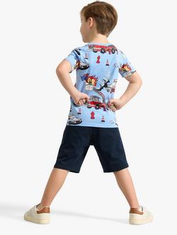 Lindex Kids' Organic Cotton Vehicle Print Soft Shorts, Dark Navy - view 2, Dark Navy