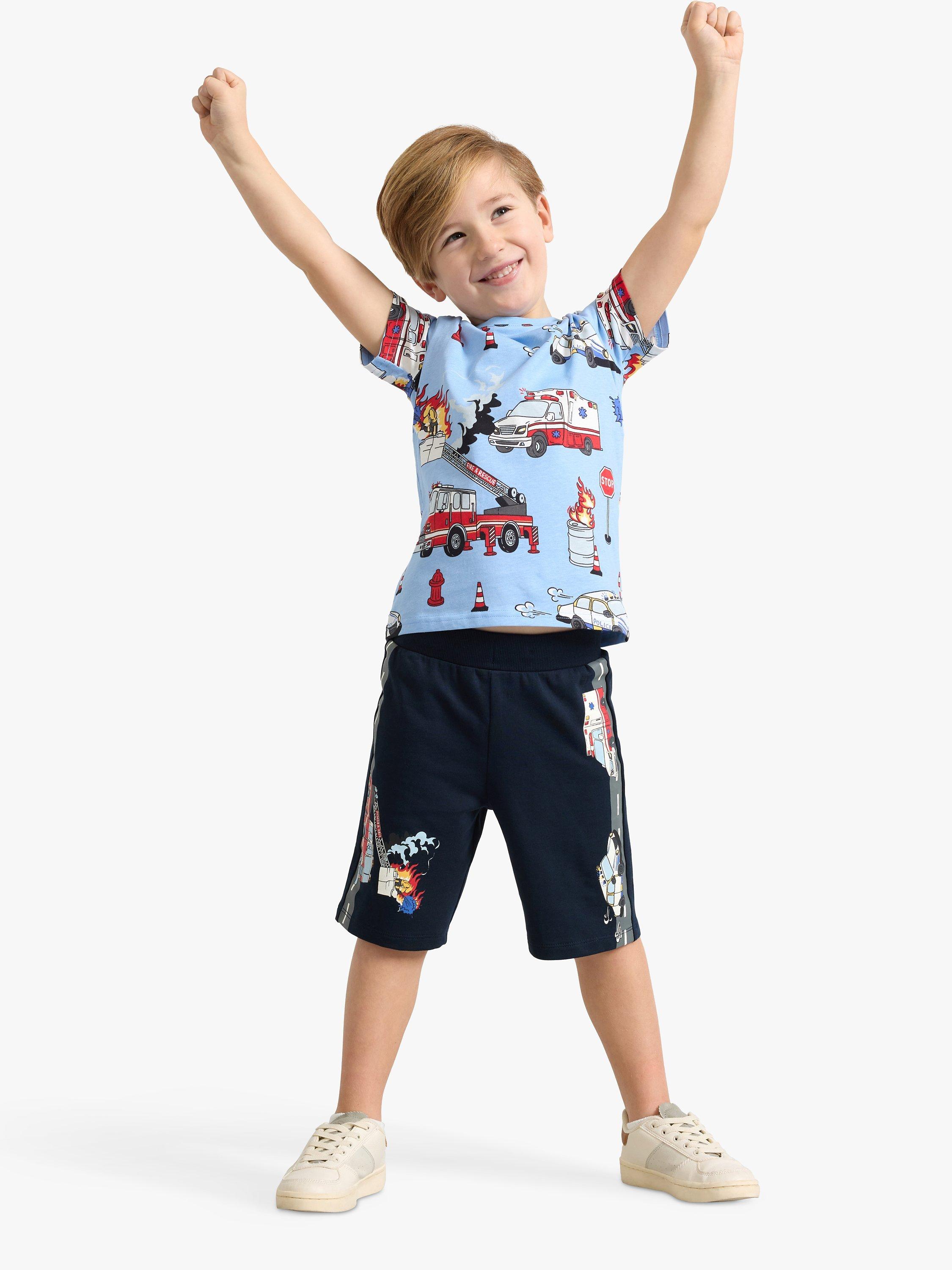 Product image 3 of 7, which shows Lindex Kids' Organic Cotton Vehicle Print Soft Shorts, Dark Navy, 18-24 months