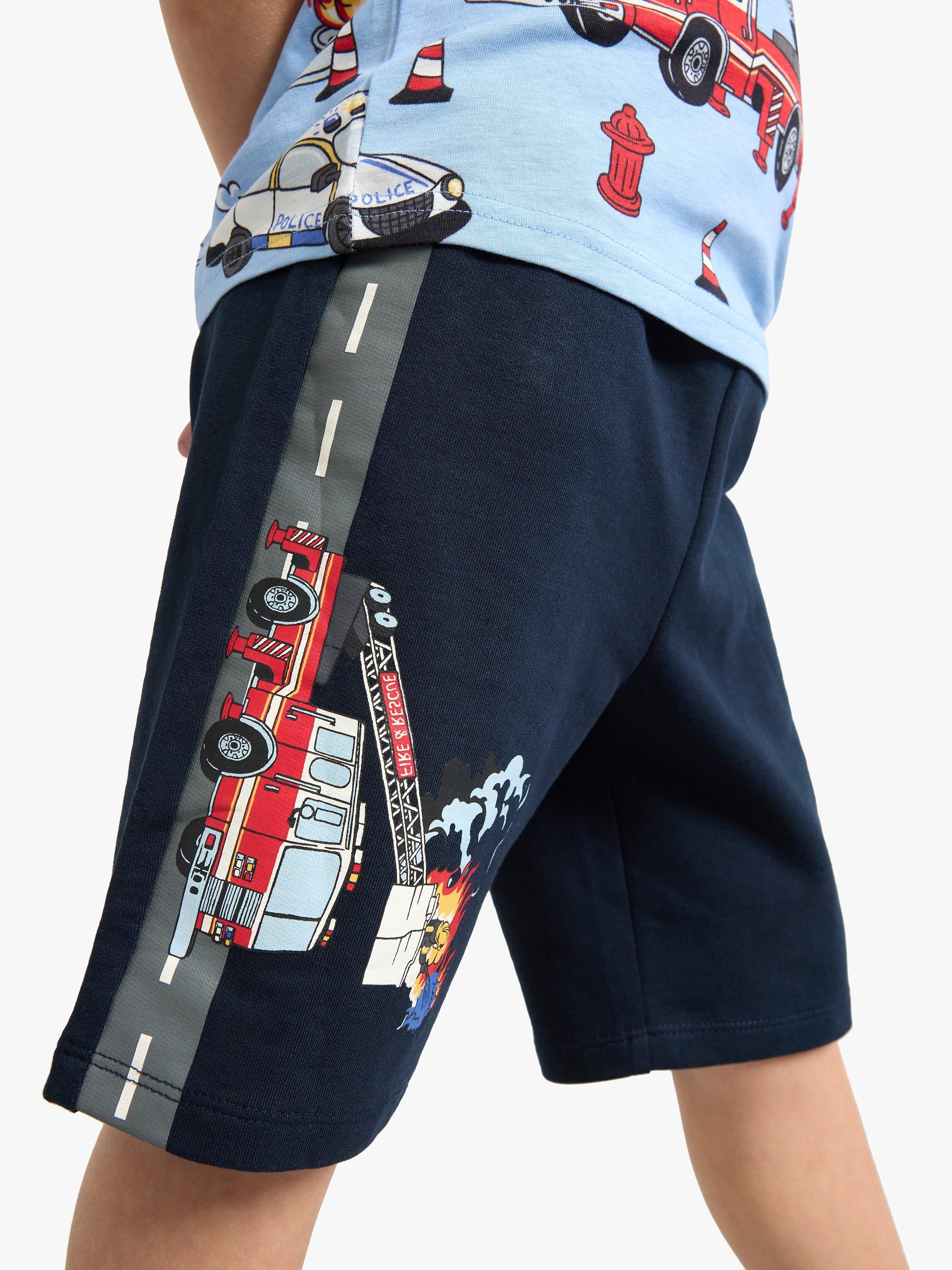 Product image 4 of 7, which shows Lindex Kids' Organic Cotton Vehicle Print Soft Shorts, Dark Navy, 18-24 months