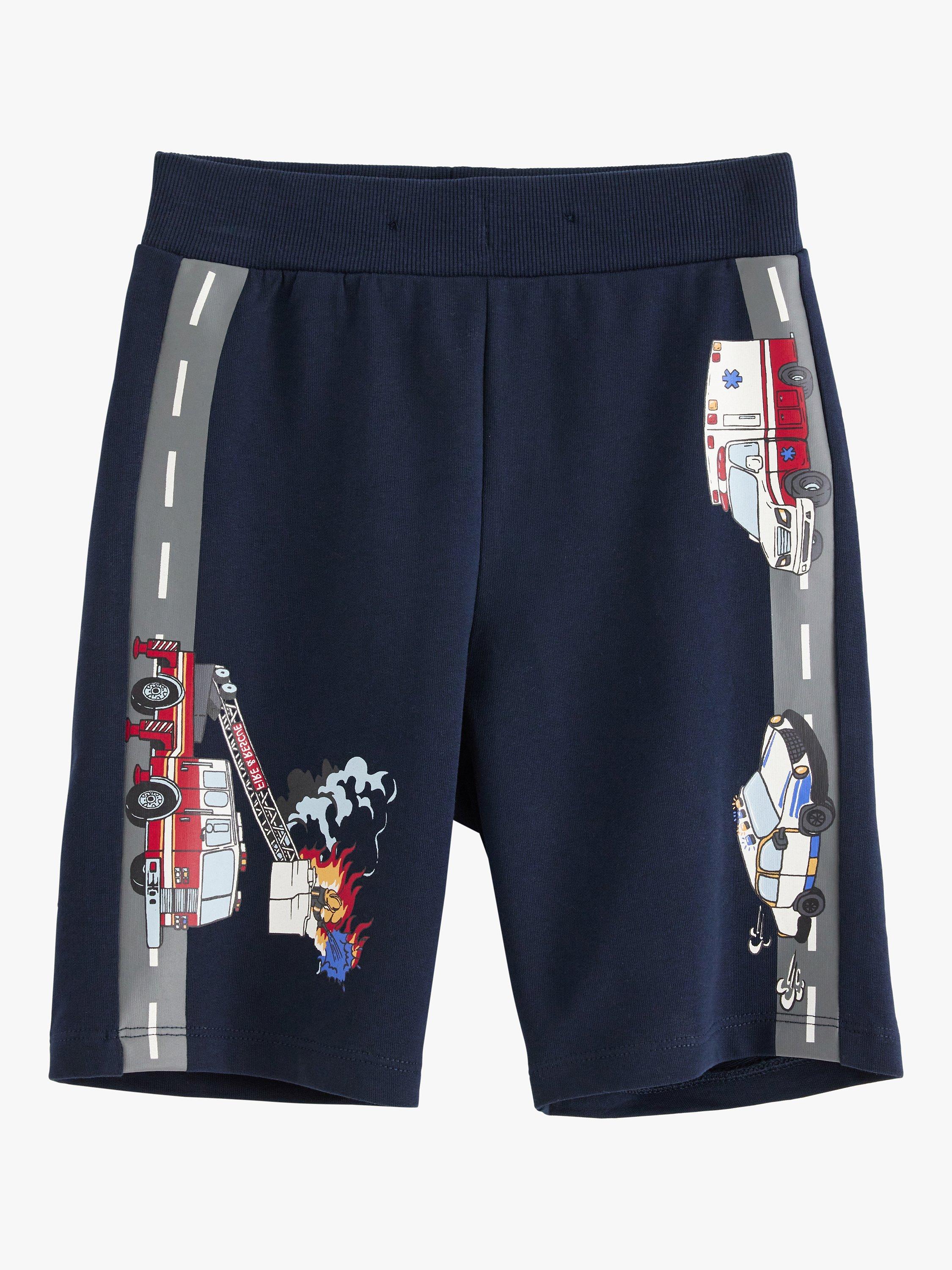 Product image 5 of 7, which shows Lindex Kids' Organic Cotton Vehicle Print Soft Shorts, Dark Navy, 18-24 months