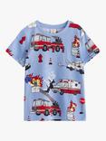 Lindex Kids' Vehicles Print Short Sleeve Top, Light Blue