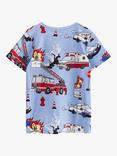 Lindex Kids' Vehicles Print Short Sleeve Top, Light Blue