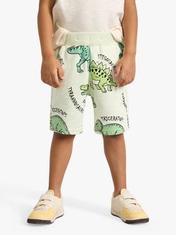Lindex Kids' Organic Cotton Dino Print Shorts, Light Dusty Green, Light Dusty Green