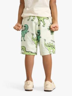Lindex Kids' Organic Cotton Dino Print Shorts, Light Dusty Green - view 2, Light Dusty Green