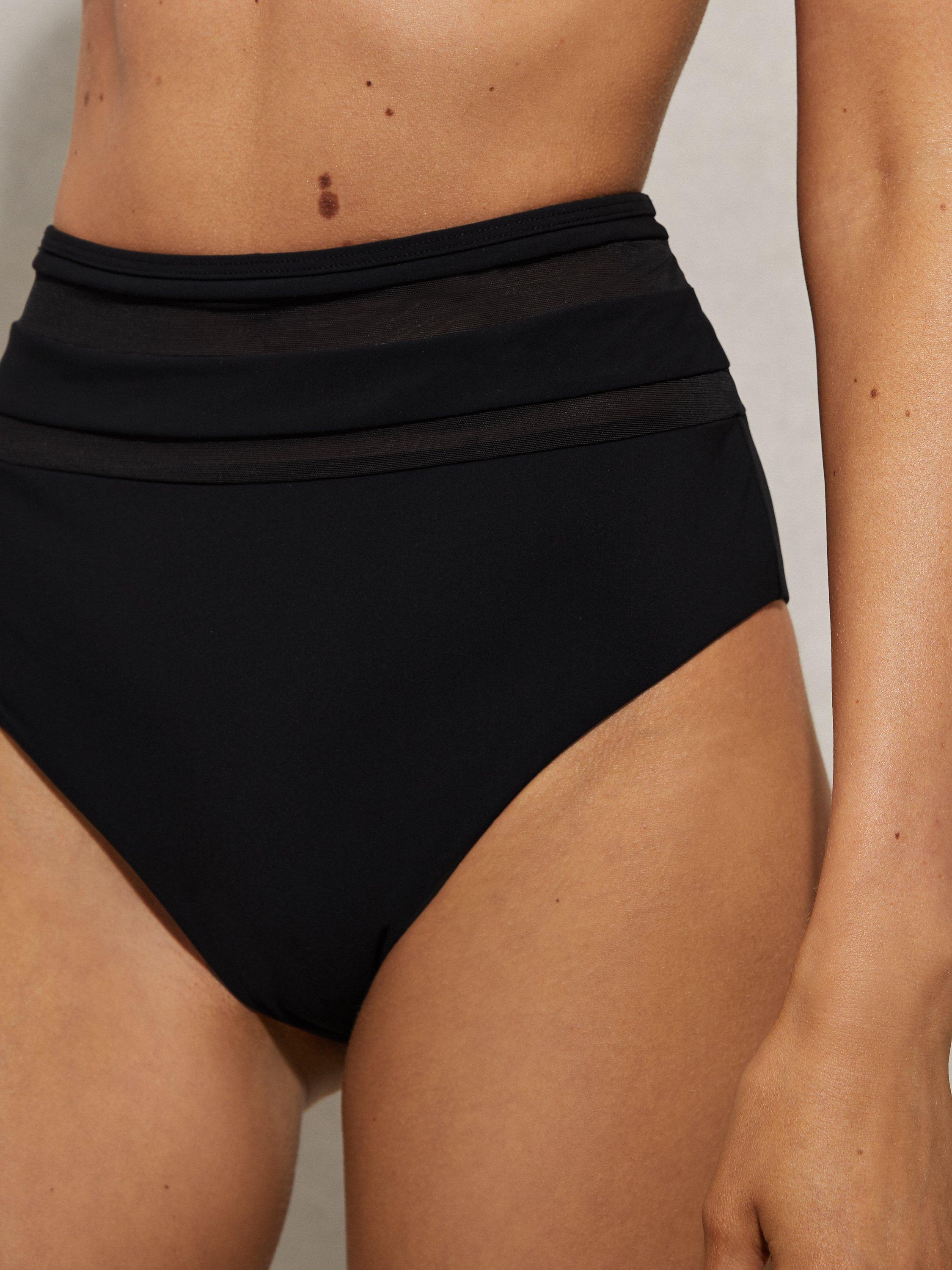 Reiss Jemma High Waist Mesh Insert Bikini Bottoms, Black