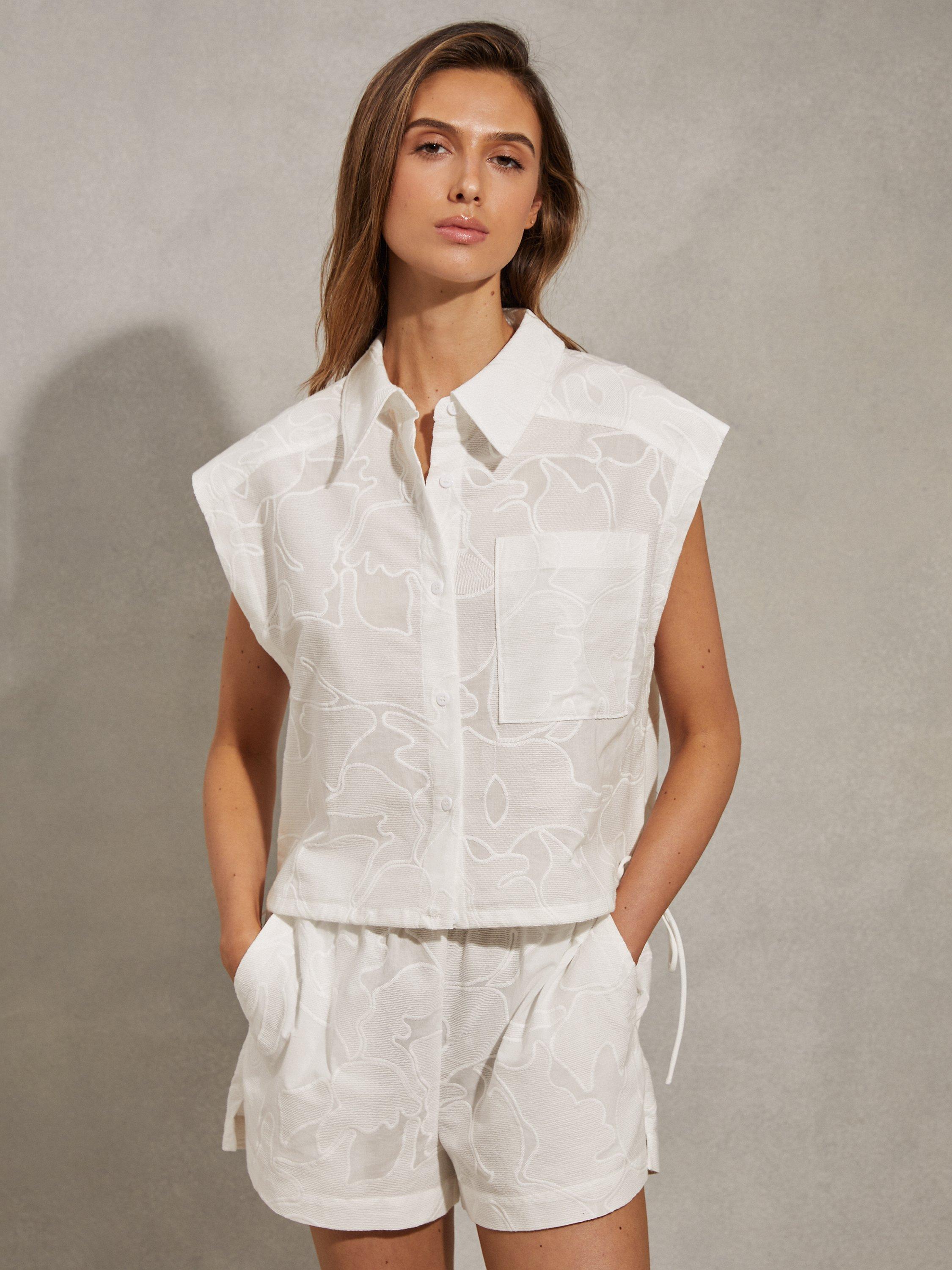 Reiss Nia Embroidered Cotton Boxy Shirt, White