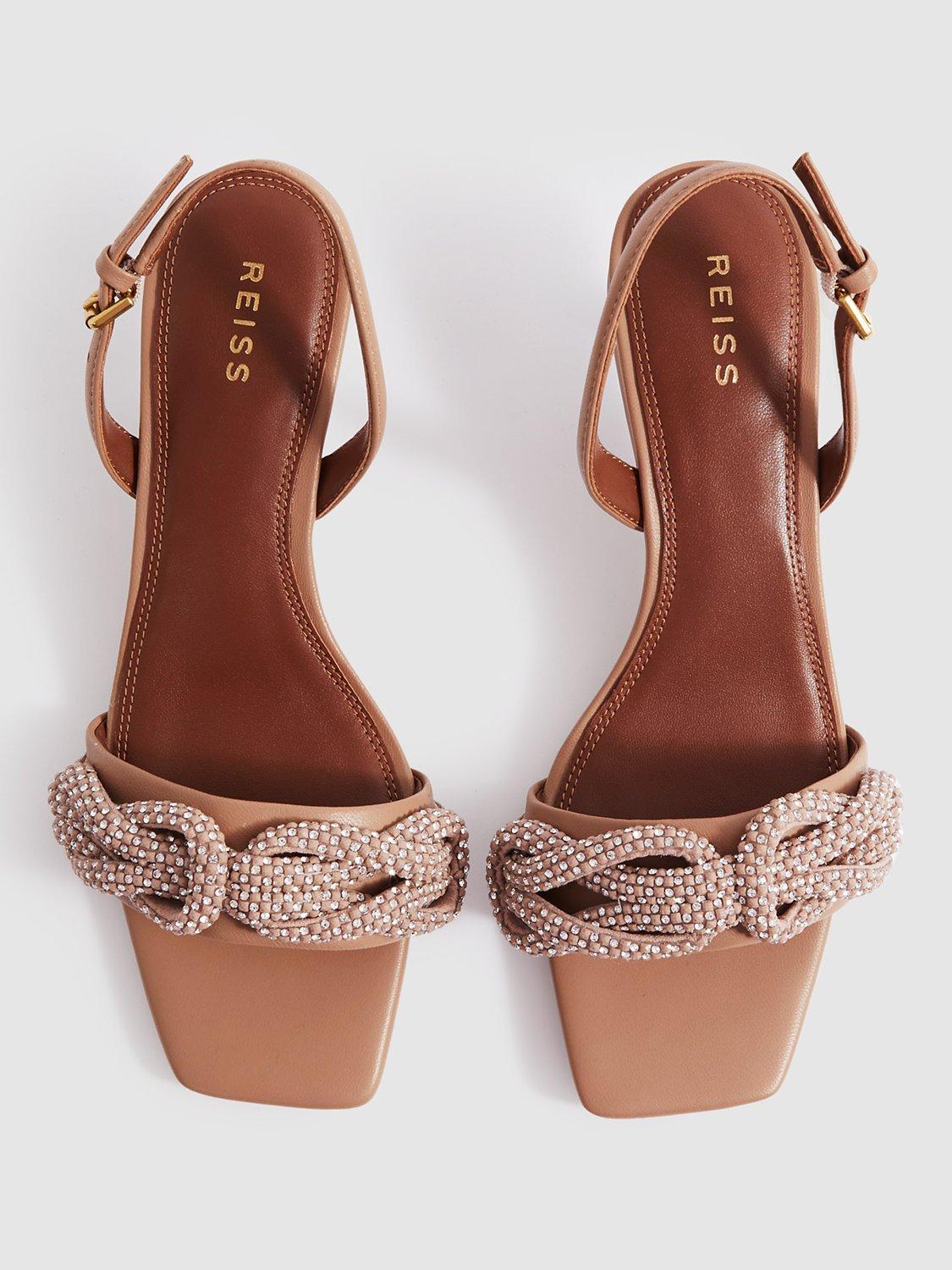 Product image 3 of 5, which shows Reiss Alicia Embellished Kitten Heel Sandals, Tan, 3