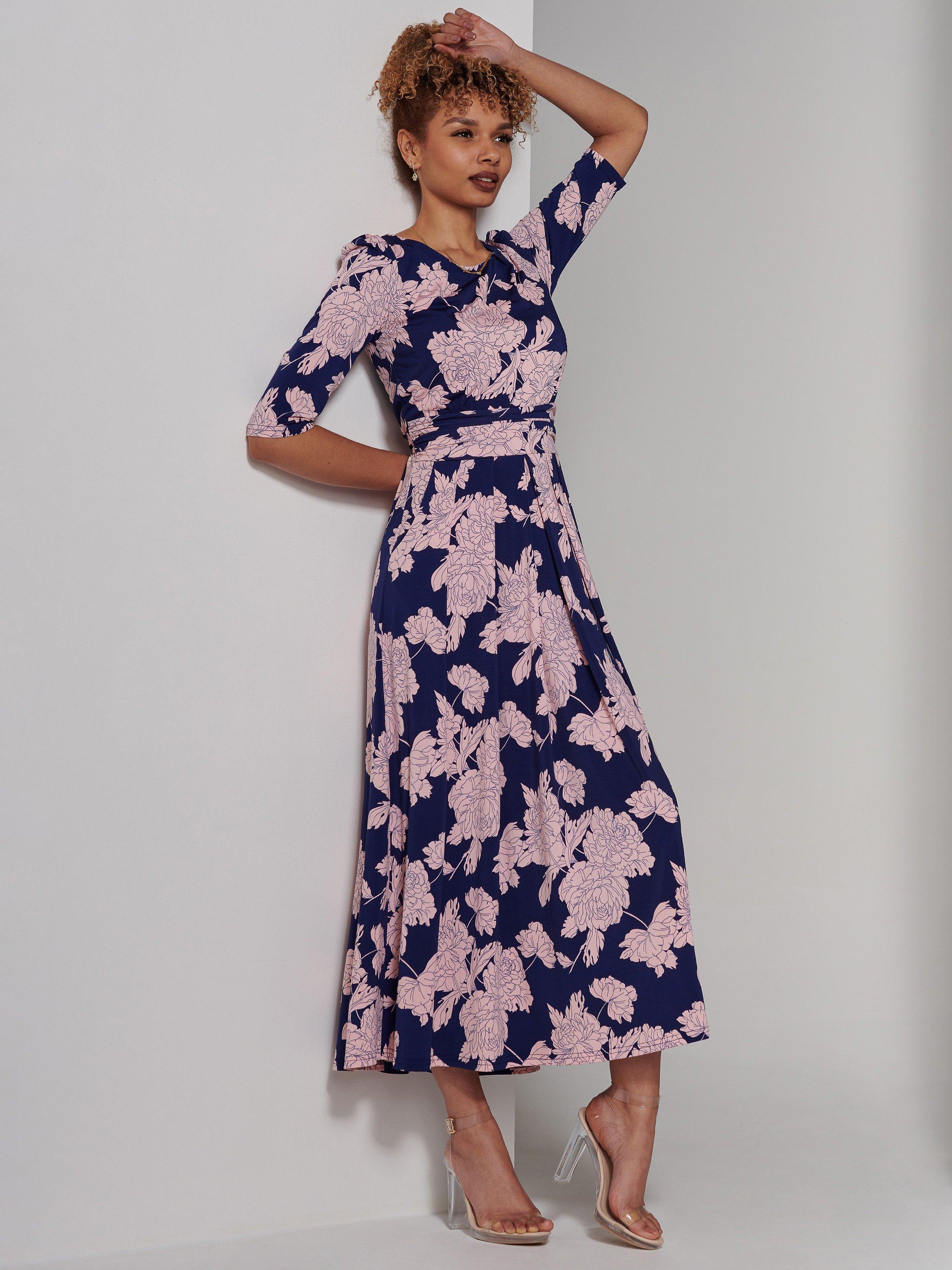 Jolie Moi Parker Floral Print Midi Dress, Navy, 8