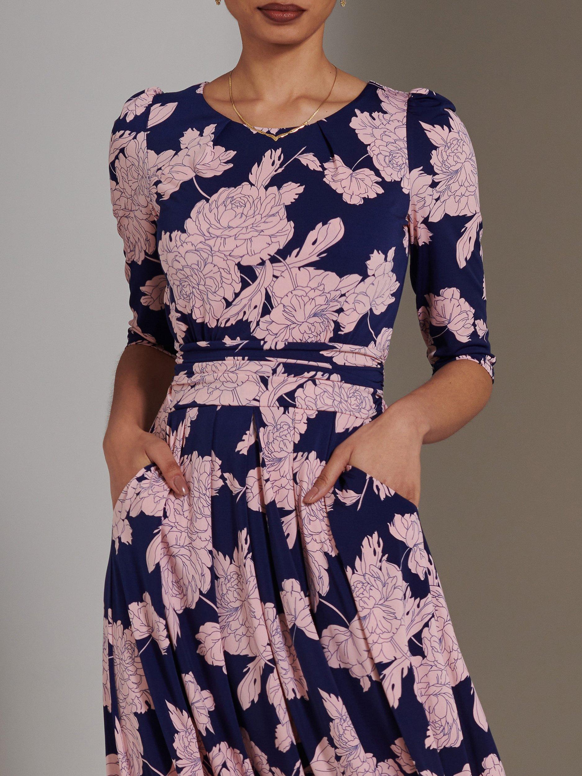 Jolie Moi Parker Floral Print Midi Dress, Navy, 8