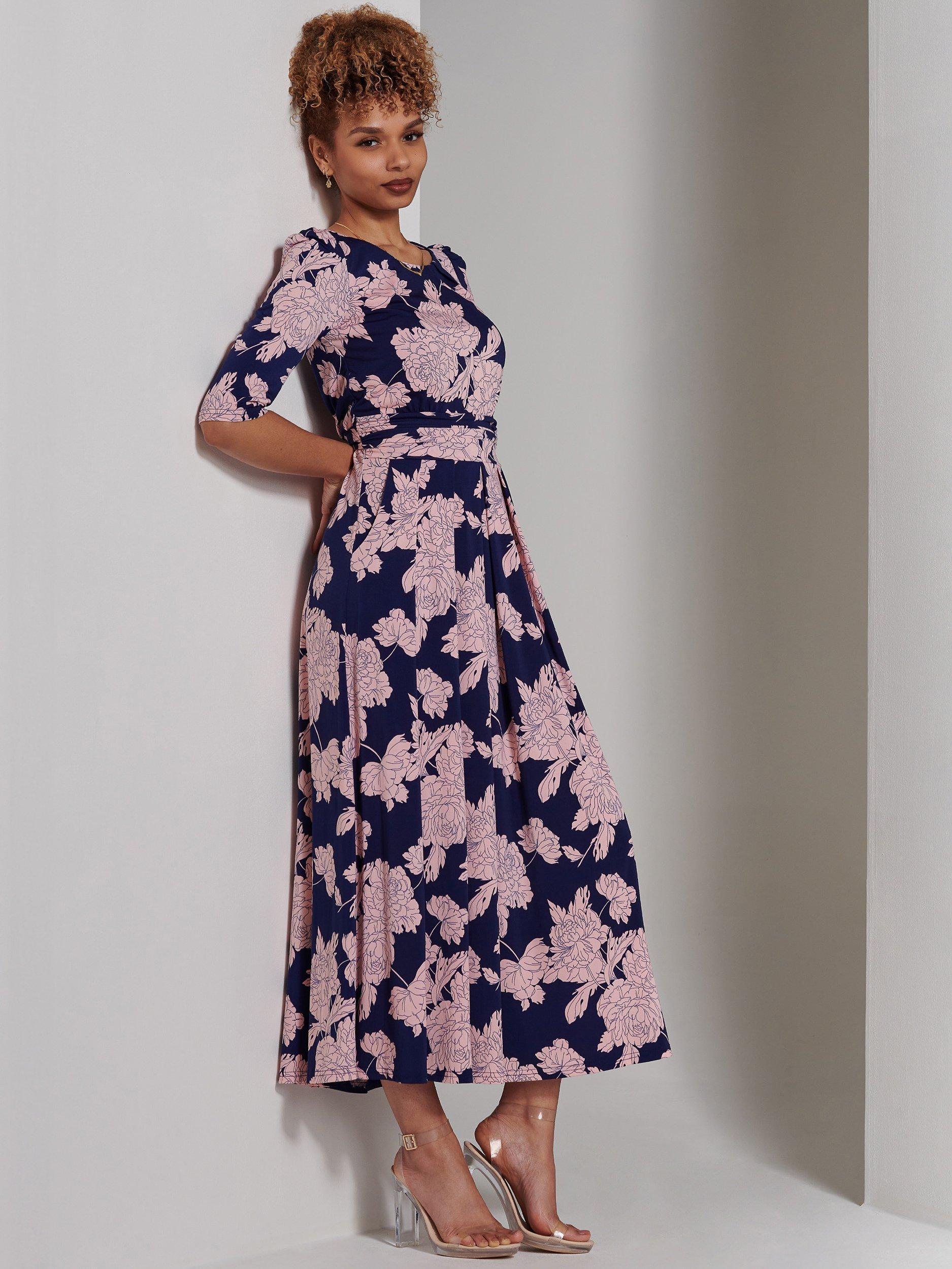 Jolie Moi Parker Floral Print Midi Dress, Navy, 8
