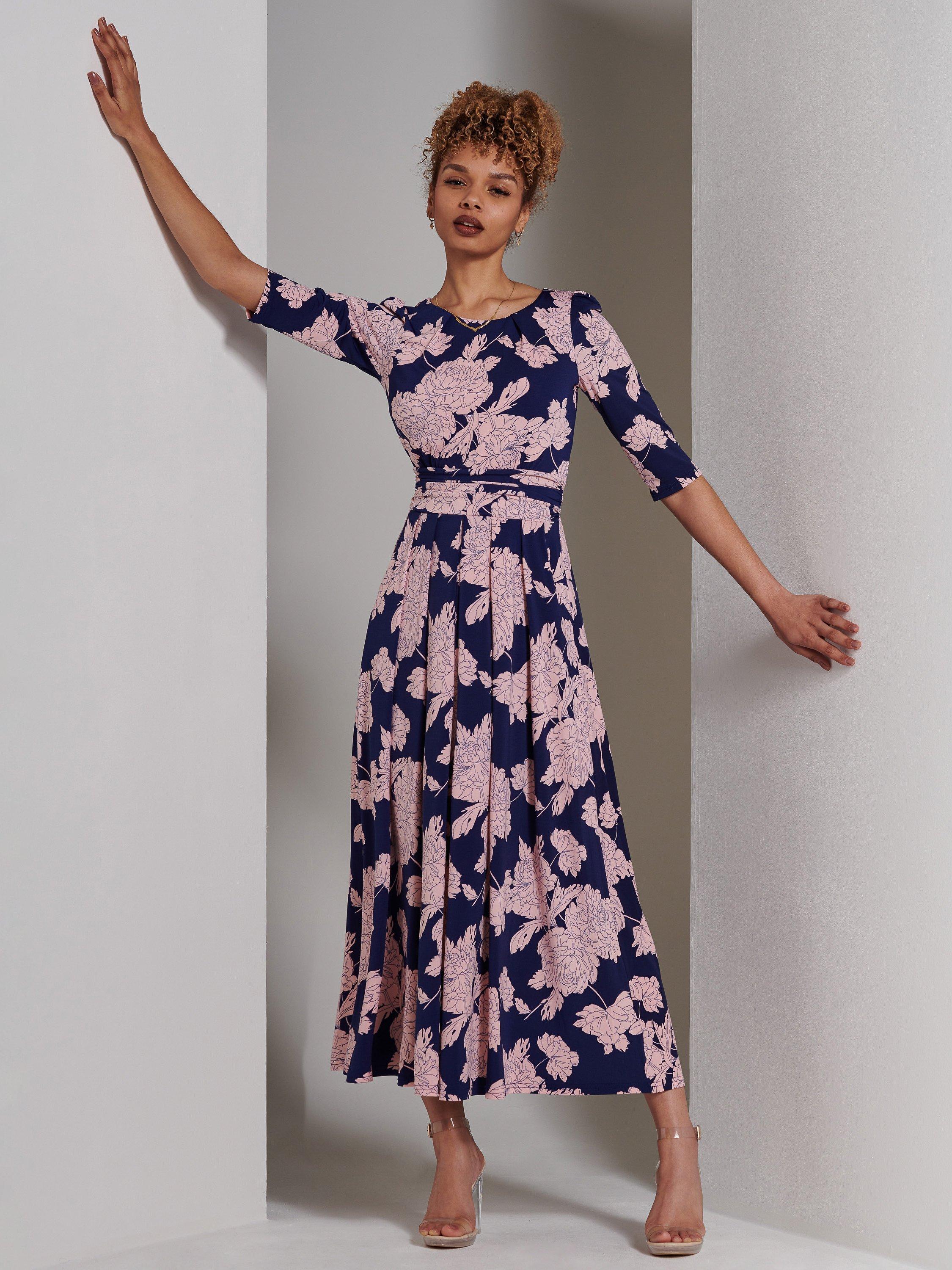 Jolie Moi Parker Floral Print Midi Dress, Navy, 8