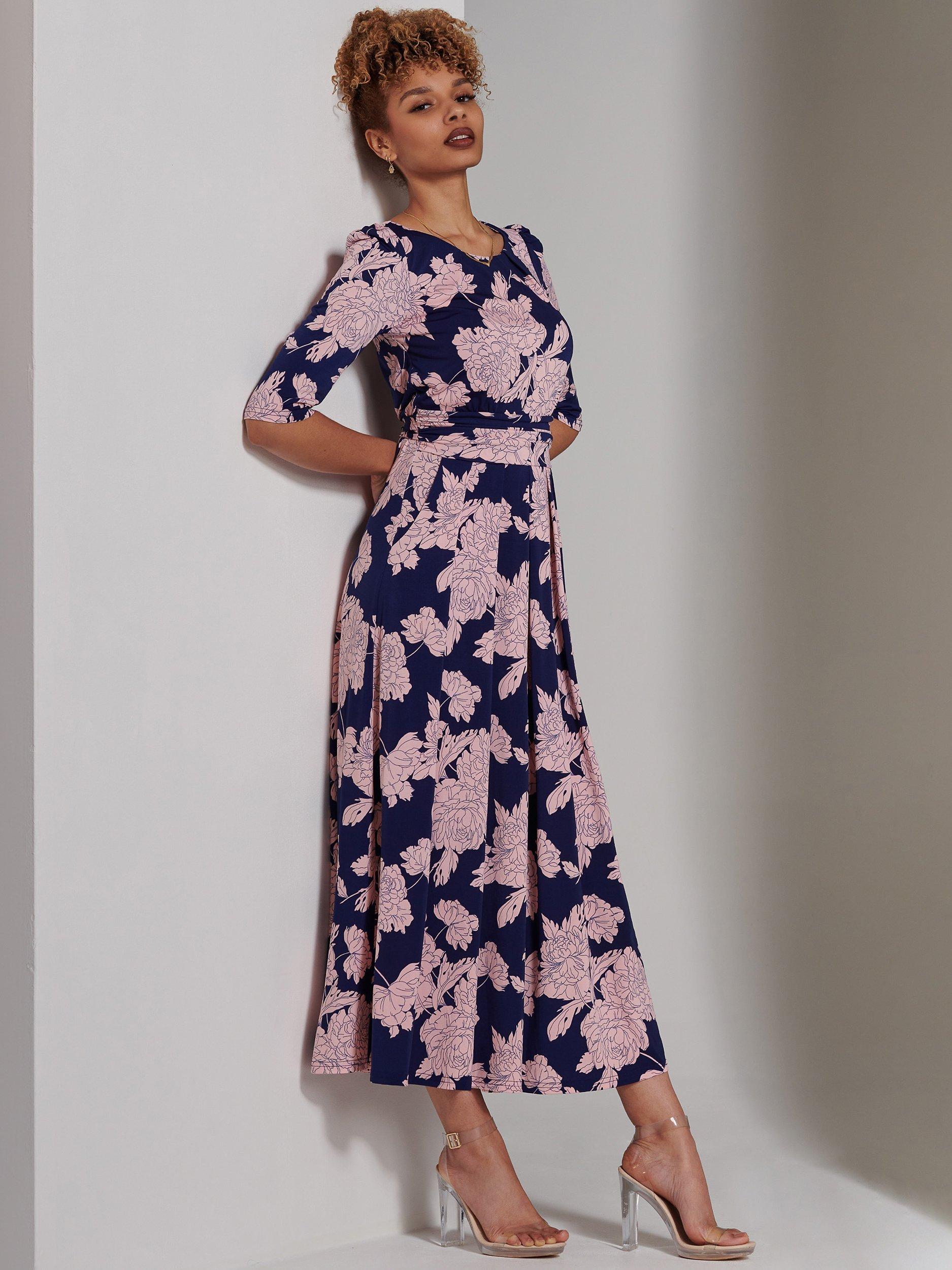 Jolie Moi Parker Floral Print Midi Dress, Navy, 8