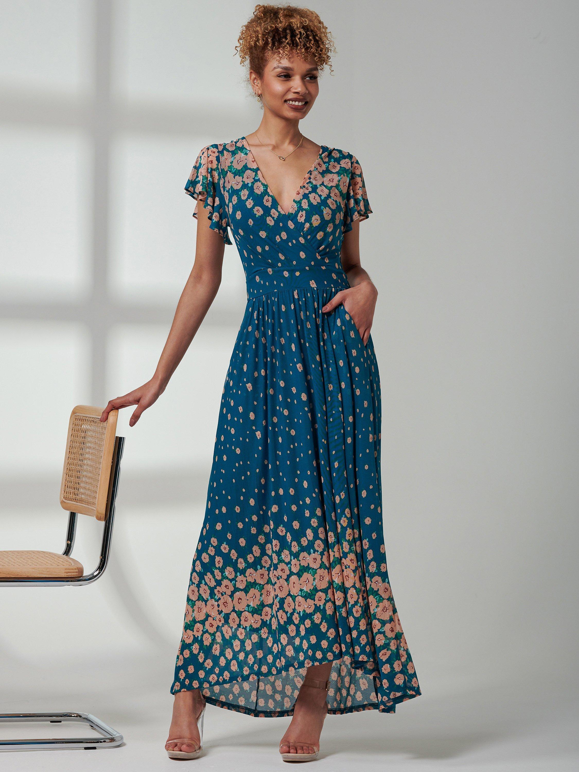 Jolie Moi Kora Floral Print Maxi Dress, Teal/Multi