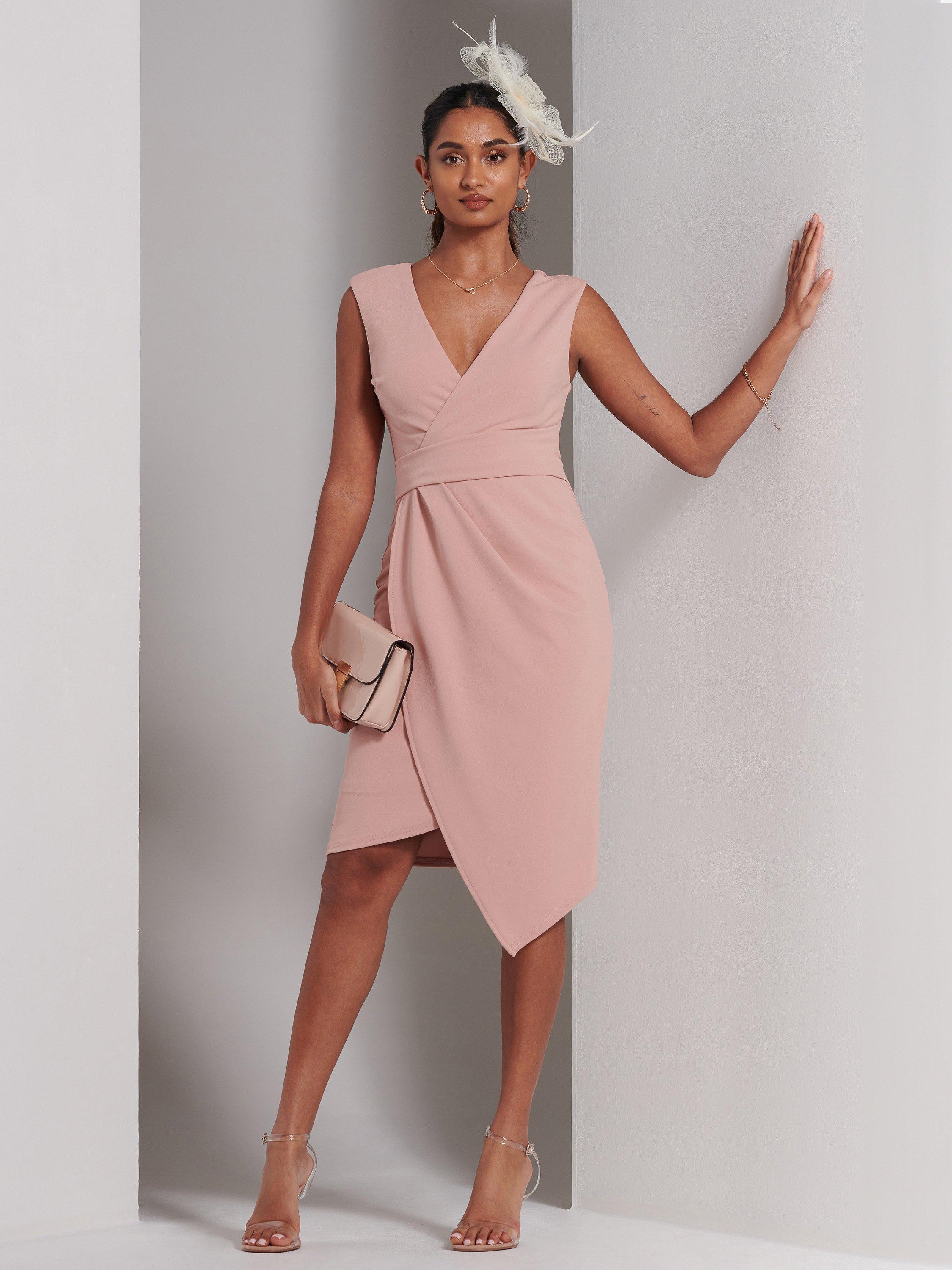 Pink ruched bodycon dress best sale