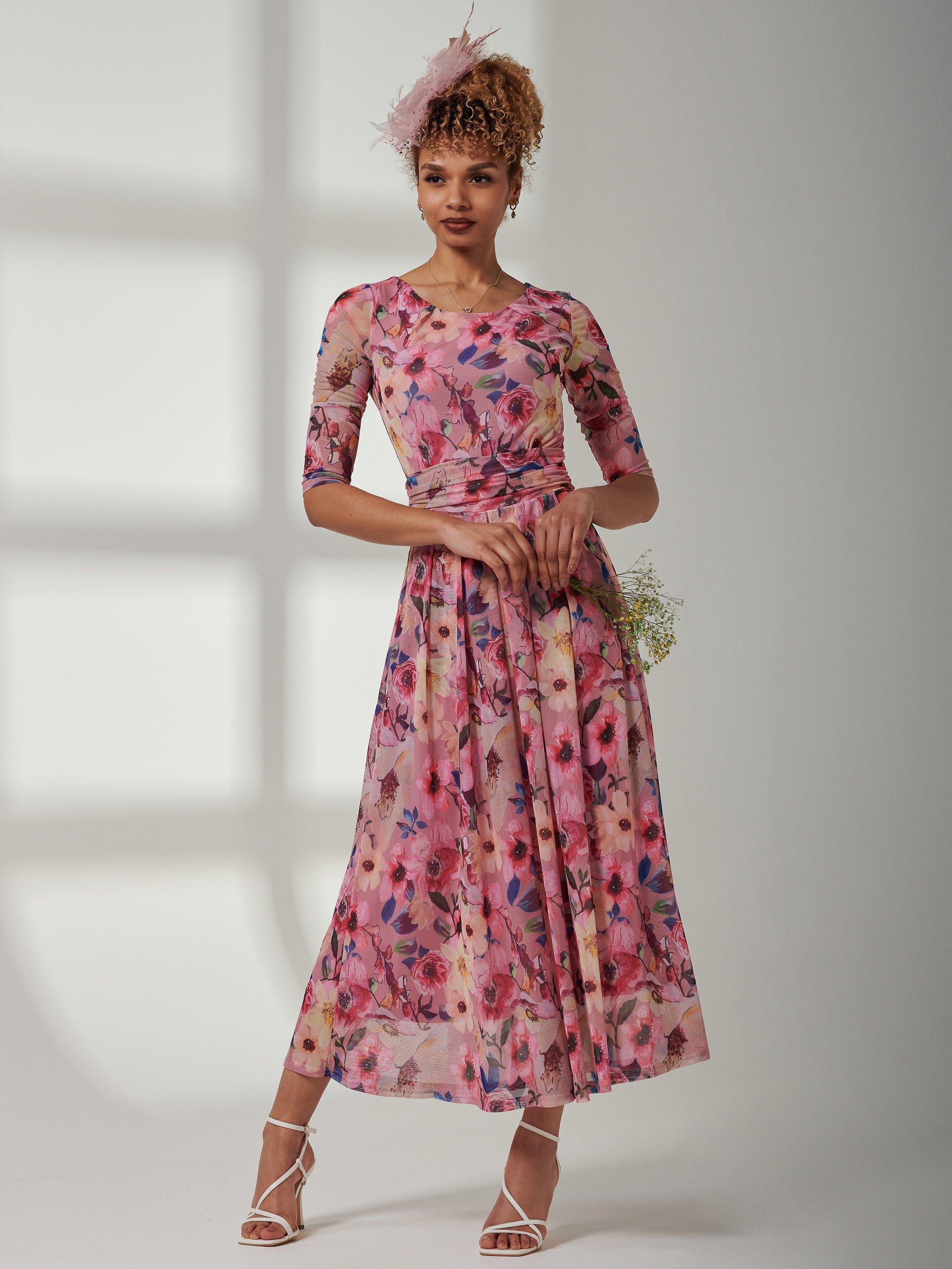 Jolie Moi Bella Printed Mesh Dress, Pink