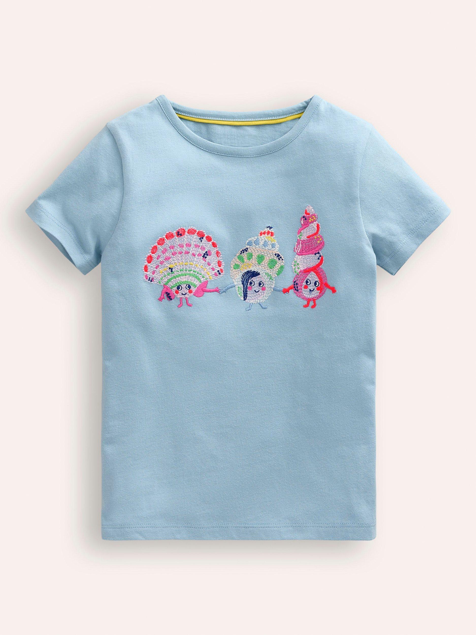 Mini Boden Kids' Shell Superstitch T-Shirt, Vintage Blue