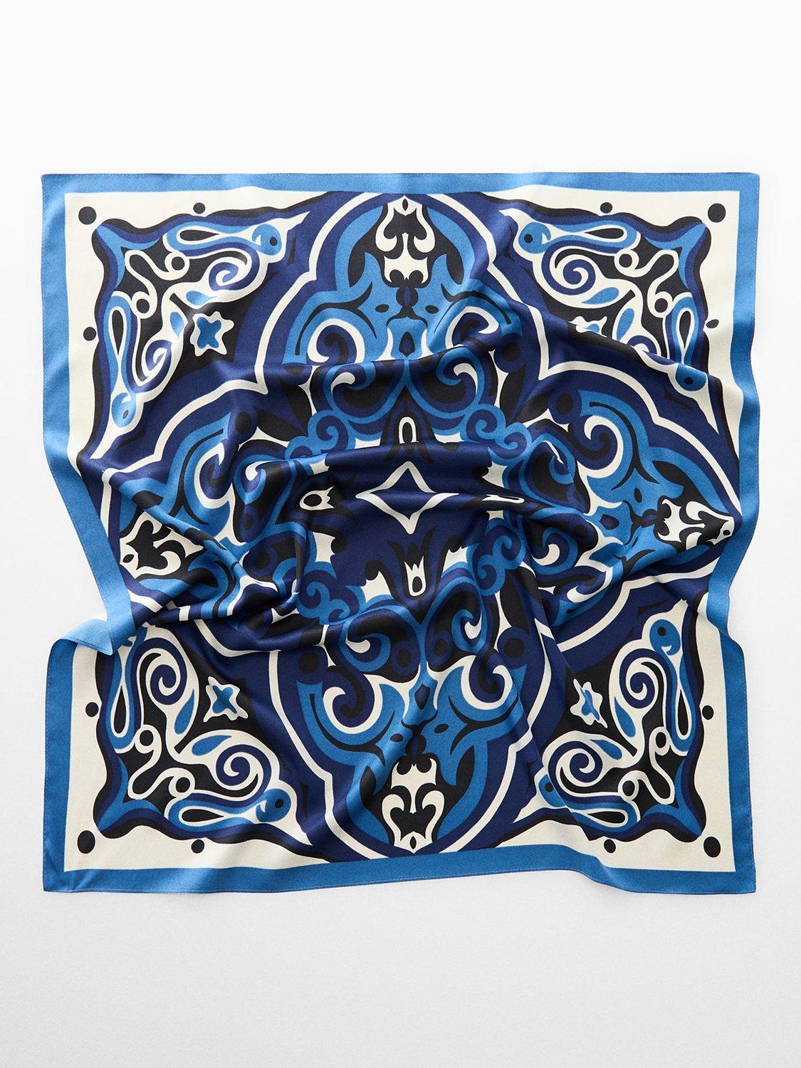 Mango Lisboa Print Square Scarf, Medium Blue