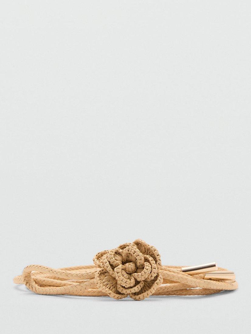 Mango Violeta Flower Belt, Light Beige