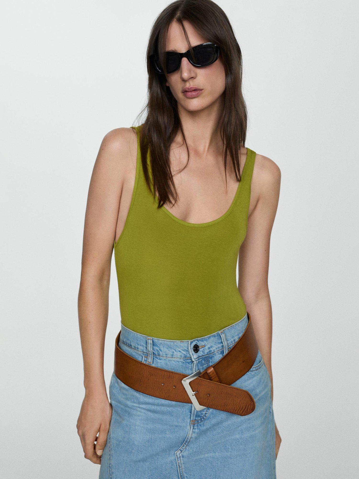 Mango Chanti Silk Blend Top, Dark Green