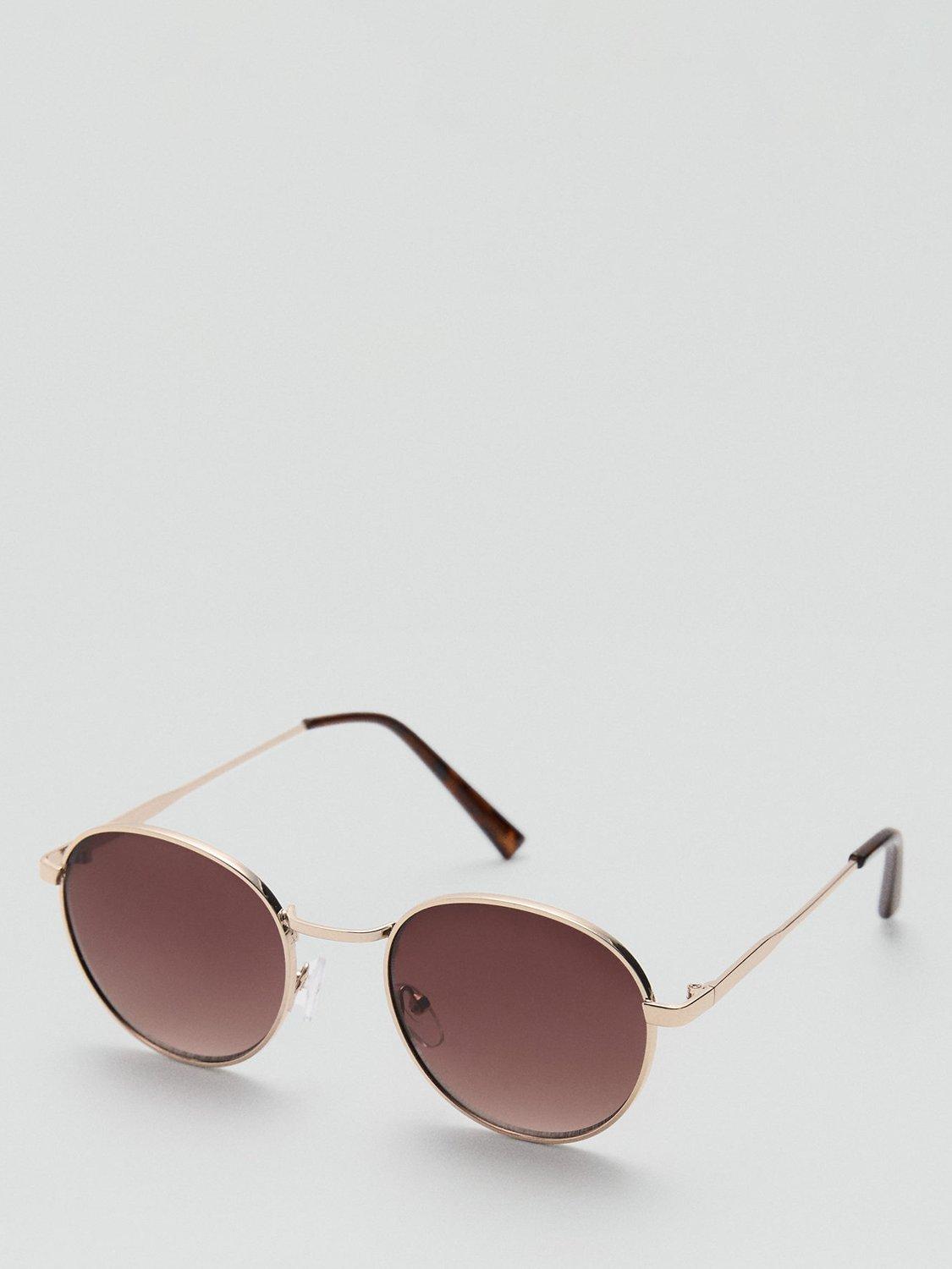 Mango Brokie Round Metal Rim Sunglasses, Gold