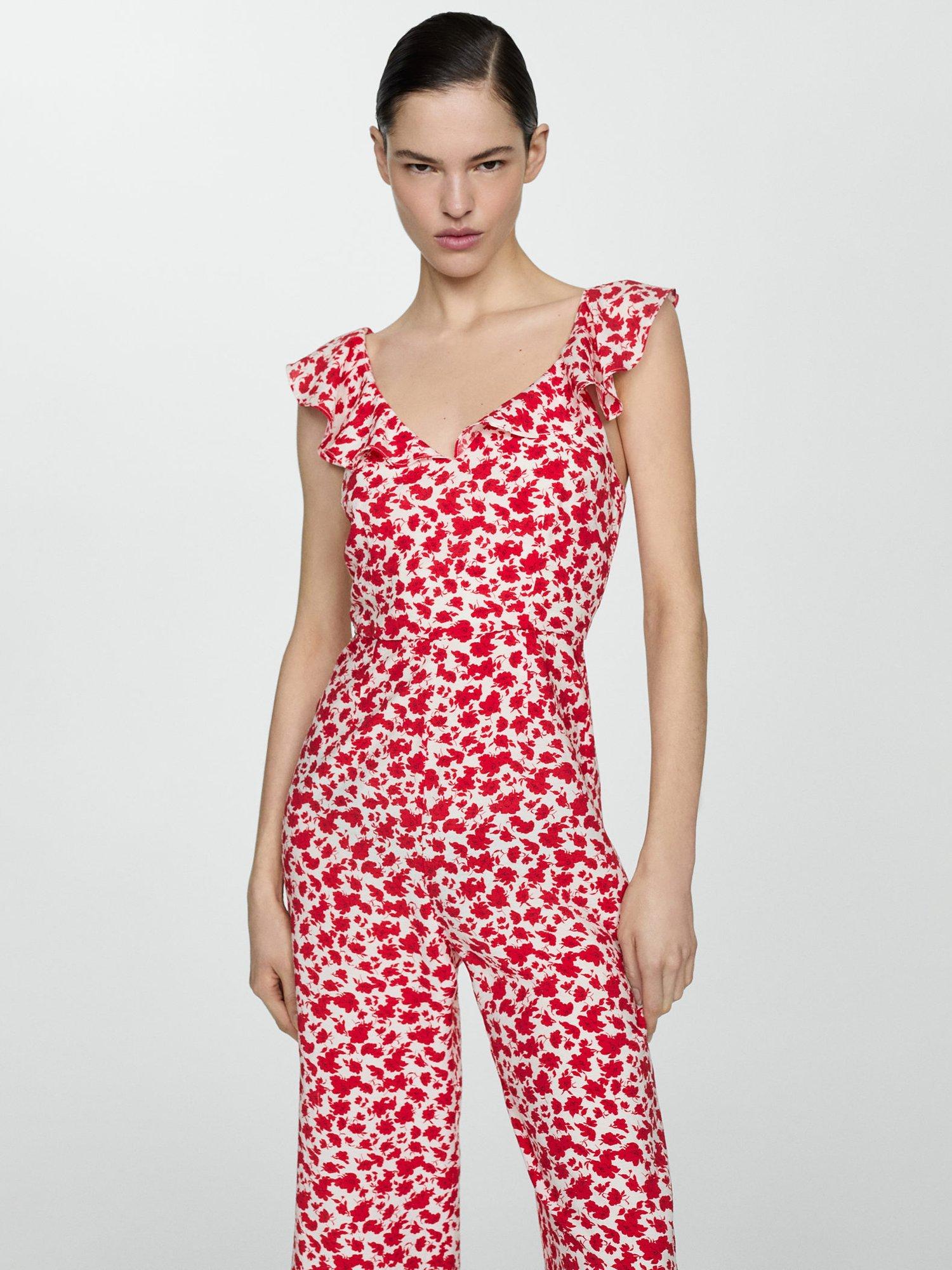 Mango Trinidad Floral Jumpsuit, Red/White