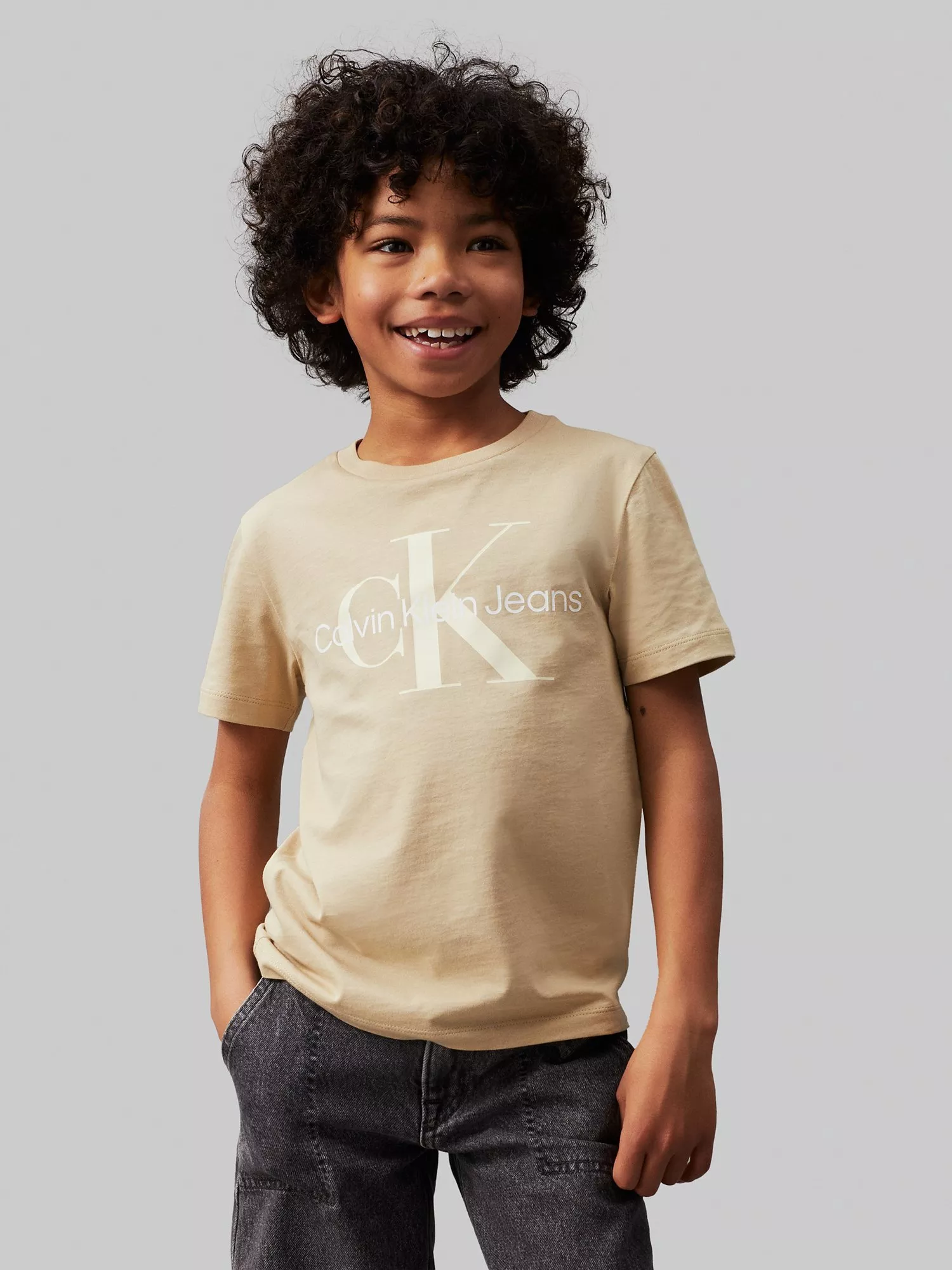 Calvin Klein Kids Cotton Monogram T Shirt Pale Khaki