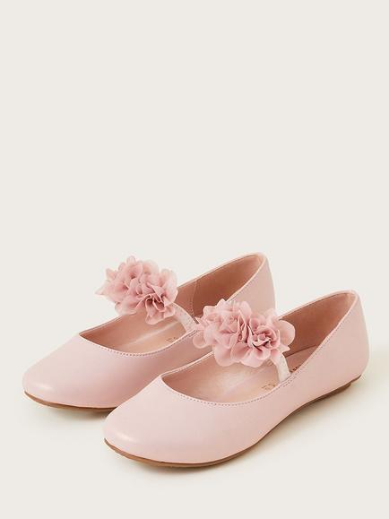 Monsoon Kids' Corsage Flat Ballet Pumps, Pink - view 2, Pink