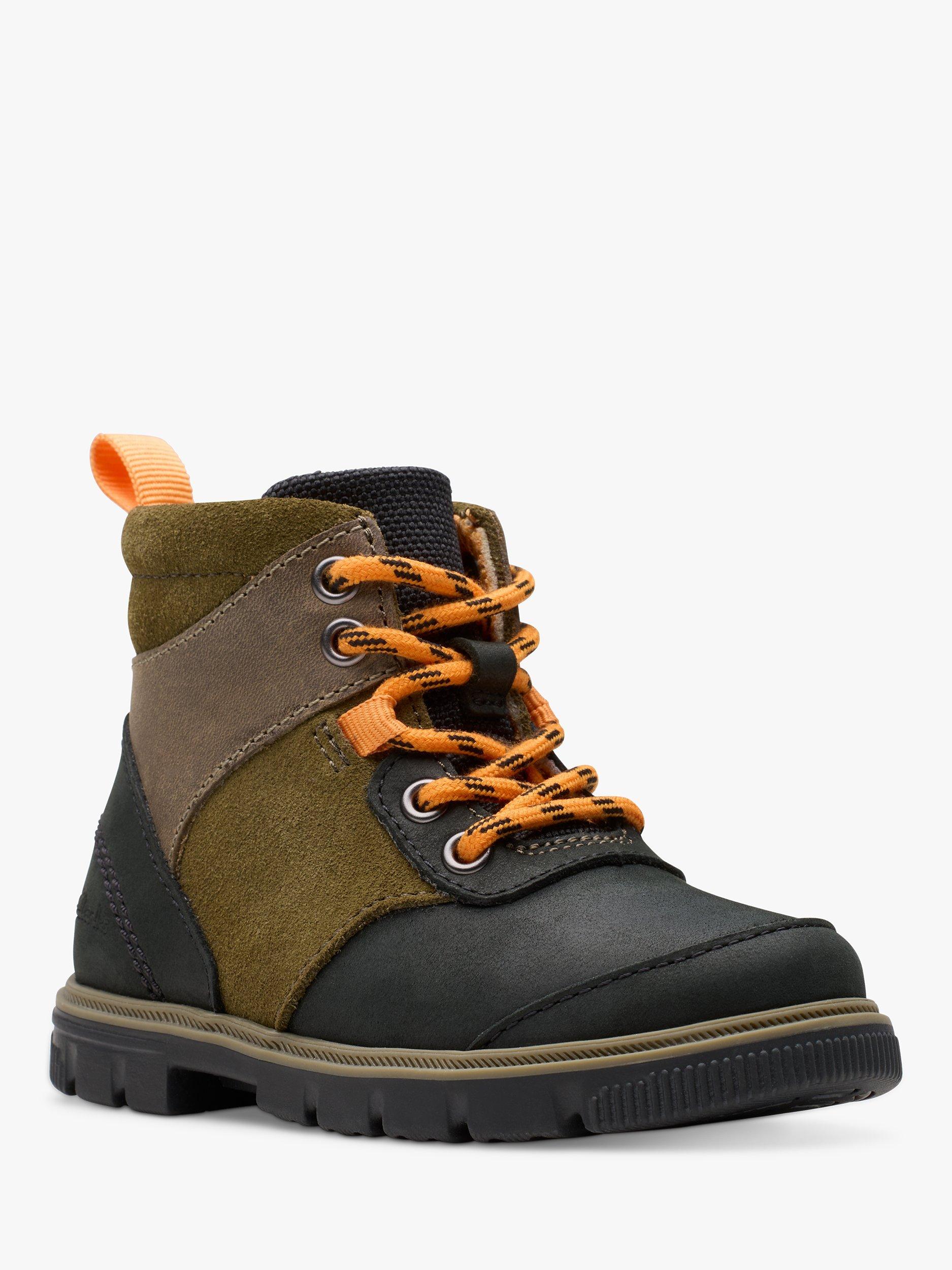 Product image 7 of 7, which shows Clarks Kids' Lorcam Hike Leather Boots, Khaki/Multi, 4 F Jnr
