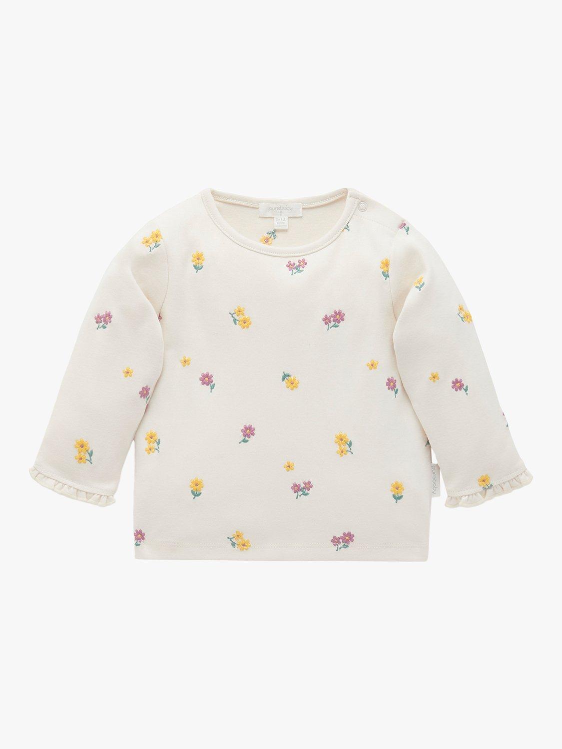 Product image 1 of 6, which shows Purebaby Baby Posie Broderie Layering Top, Cream/Multi, 0-3 months