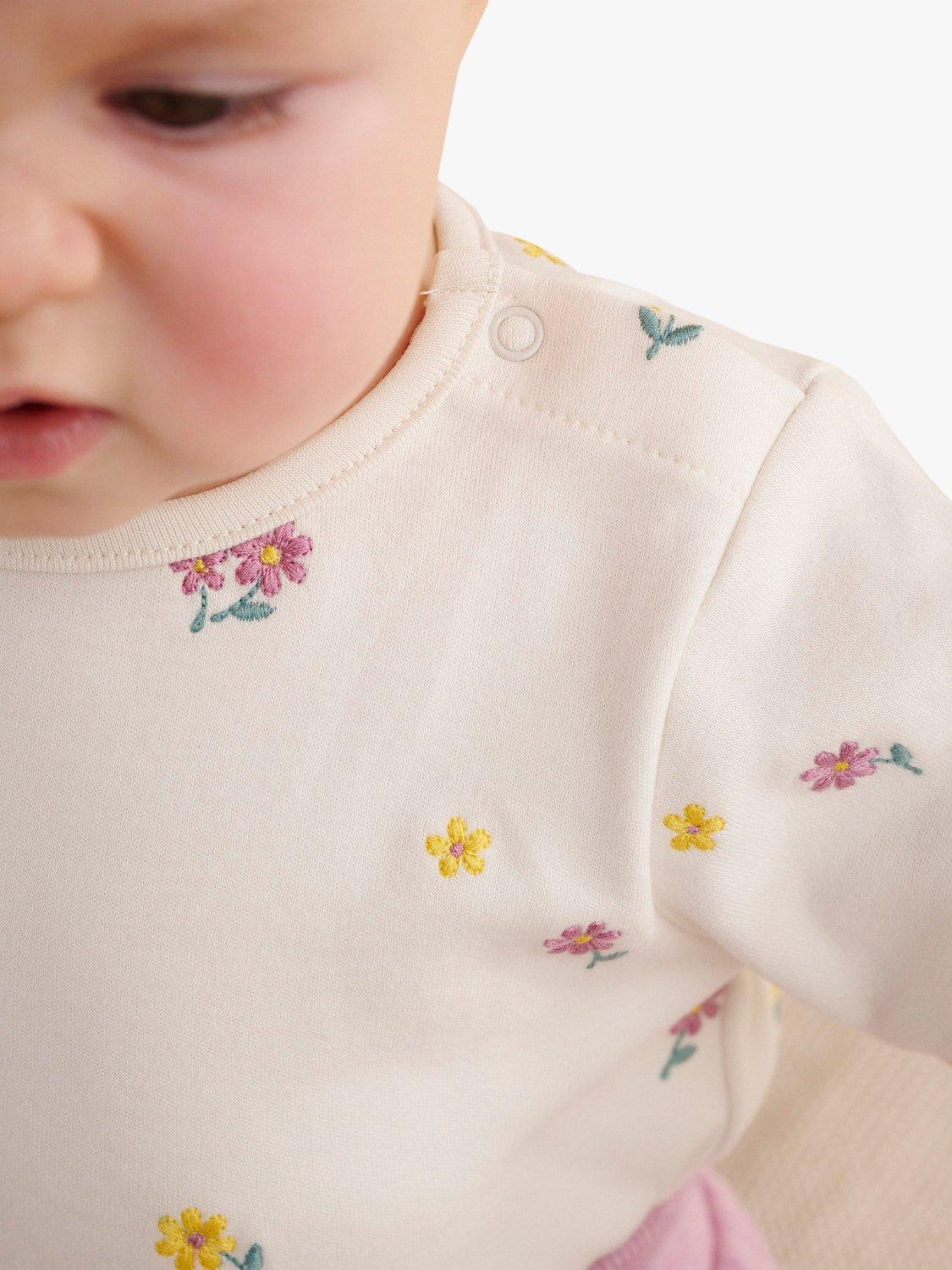 Product image 2 of 6, which shows Purebaby Baby Posie Broderie Layering Top, Cream/Multi, 0-3 months