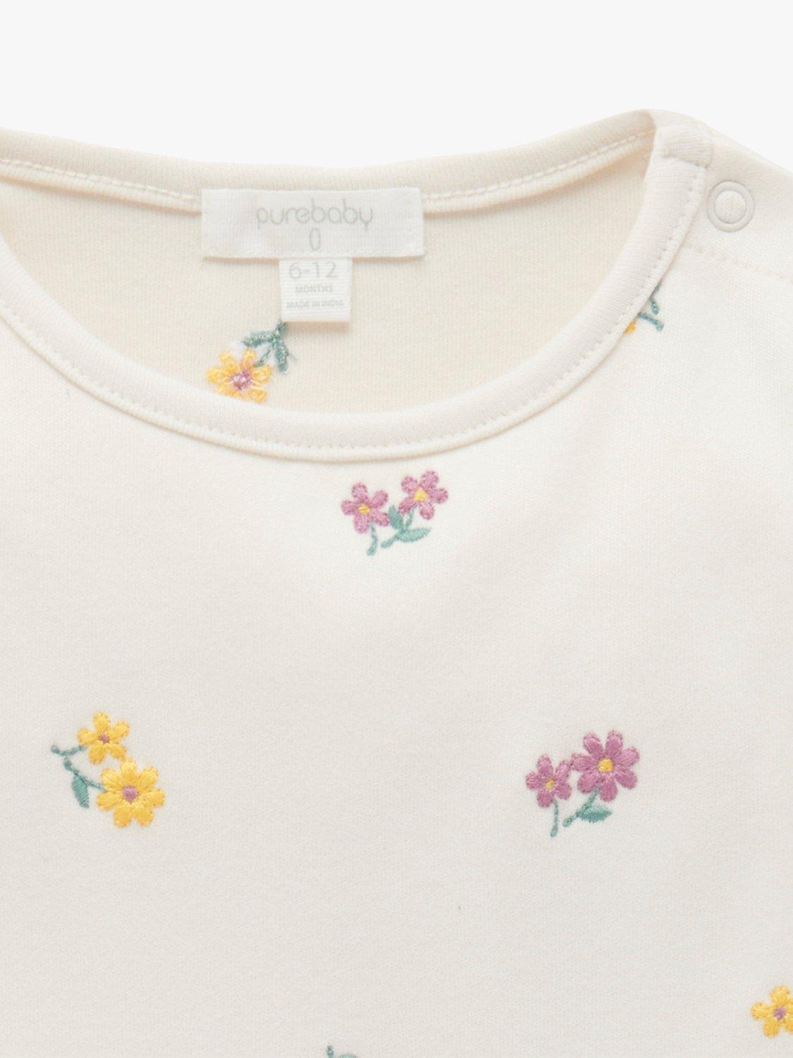 Product image 4 of 6, which shows Purebaby Baby Posie Broderie Layering Top, Cream/Multi, 0-3 months
