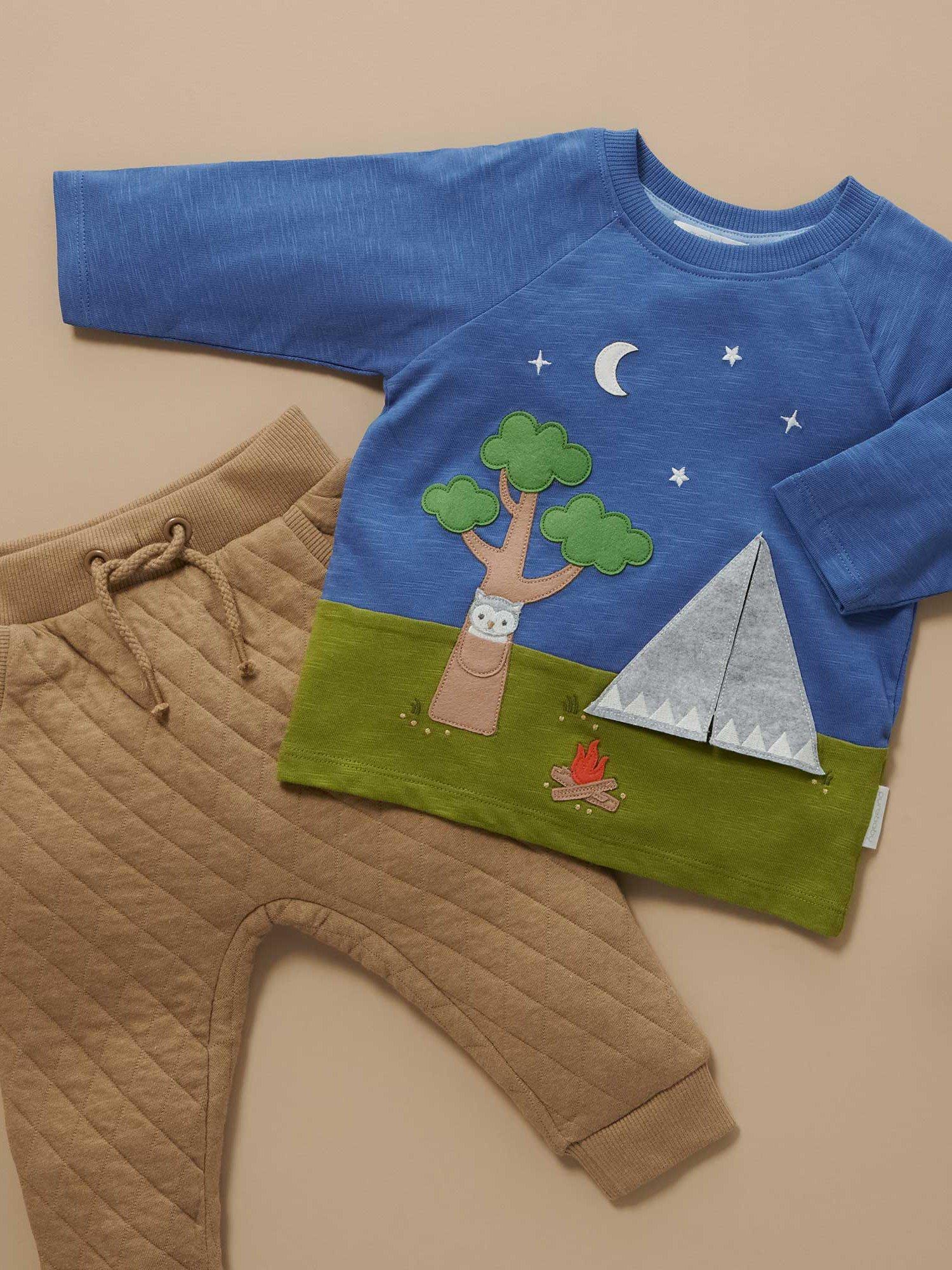 Product image 1 of 5, which shows Purebaby Baby Organic Cotton Blend Quilted Joggers, Twig Melange, 0-3 months
