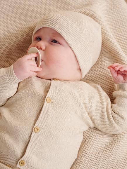 Purebaby Baby Essentials Textured Beanie, Wheat Melange, Wheat Melange