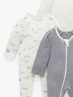 Purebaby Baby Organic Cotton Sleepsuit, Pack of 4, Vanilla Nautical - view 2, Vanilla Nautical