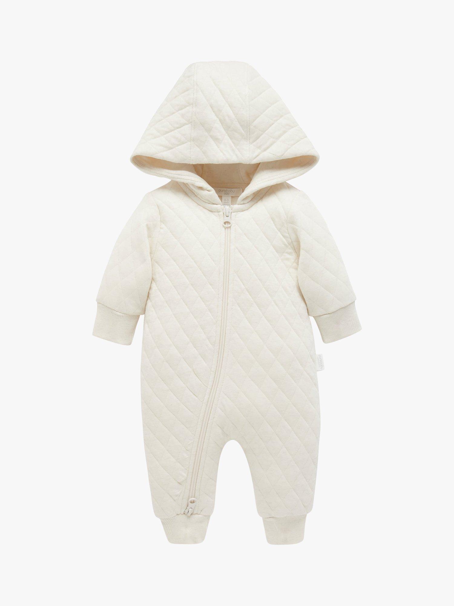 Product image 2 of 5, which shows Purebaby Baby Essentials Quilted Pramsuit, Wheat Melange, Newborn