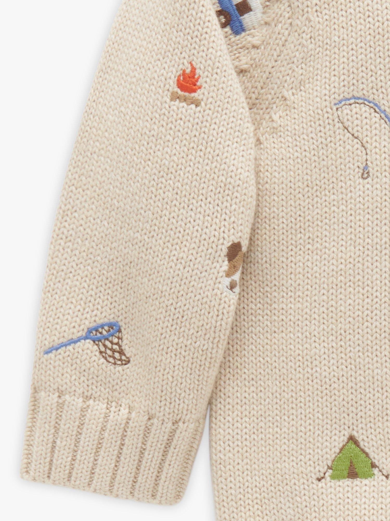 Product image 3 of 5, which shows Purebaby Baby Organic Cotton Gone Fishing Jumper, Oatmeal Melange, 0-3 months