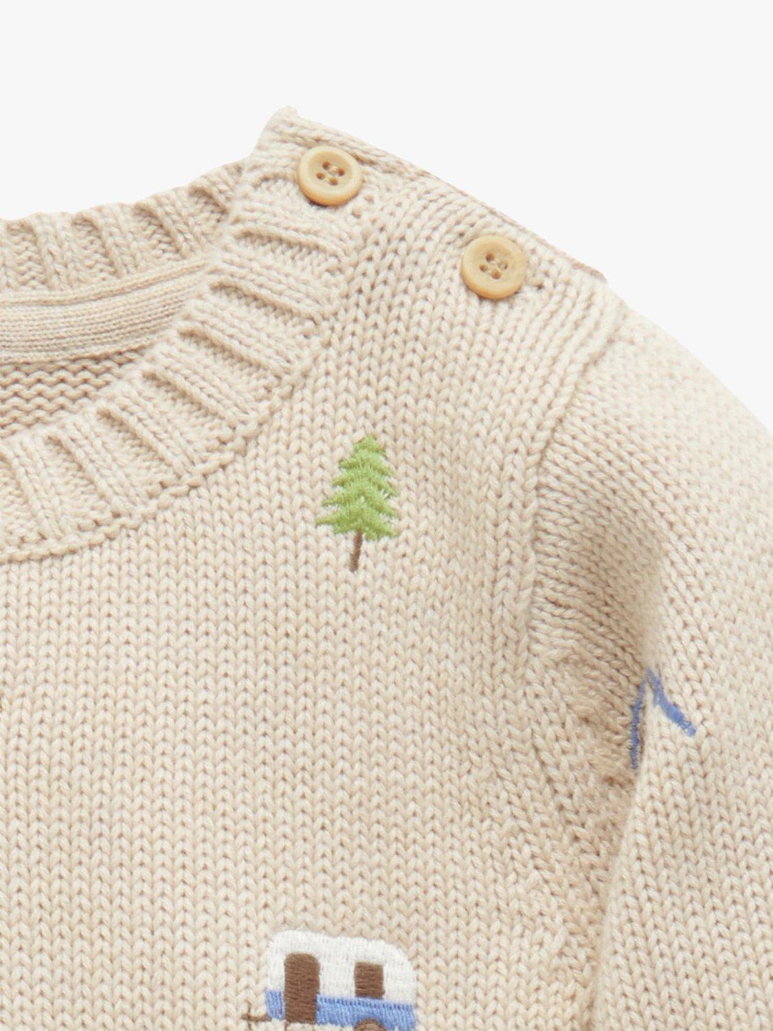 Product image 4 of 5, which shows Purebaby Baby Organic Cotton Gone Fishing Jumper, Oatmeal Melange, 0-3 months