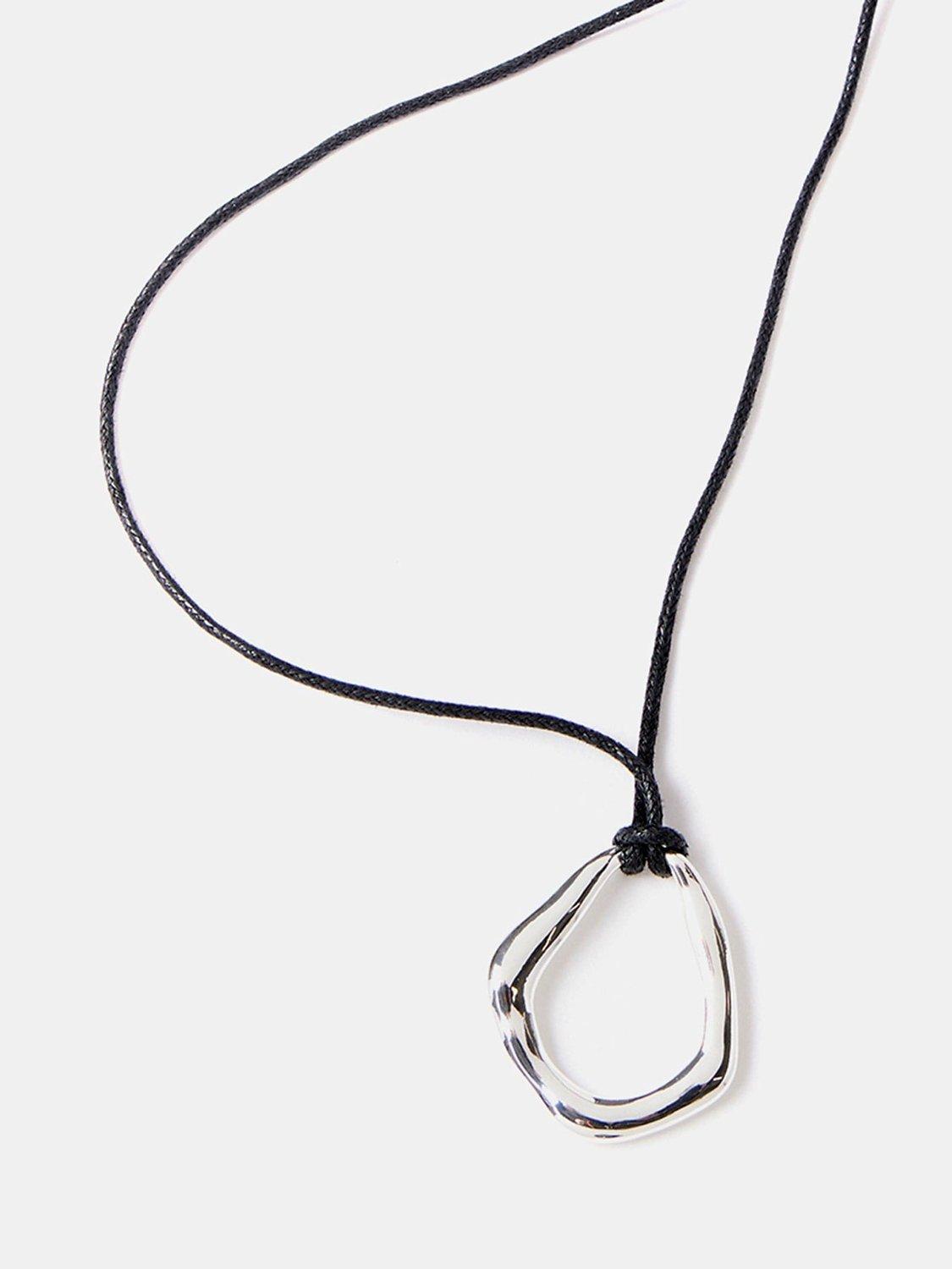 Mint Velvet Leather Pendant Necklace, Silver