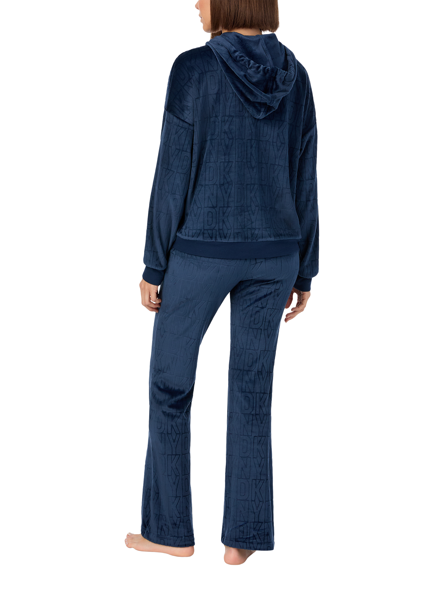 Product image 3 of 4, which shows DKNY Burnout Logo Velour Hoodie & Bottoms Set, Navy, M