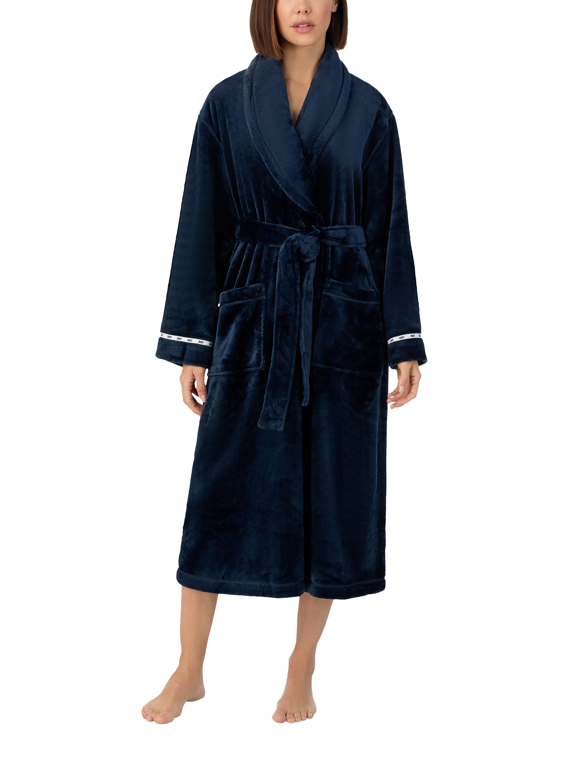 DKNY Logo Tape Fleece Dressing Gown Navy